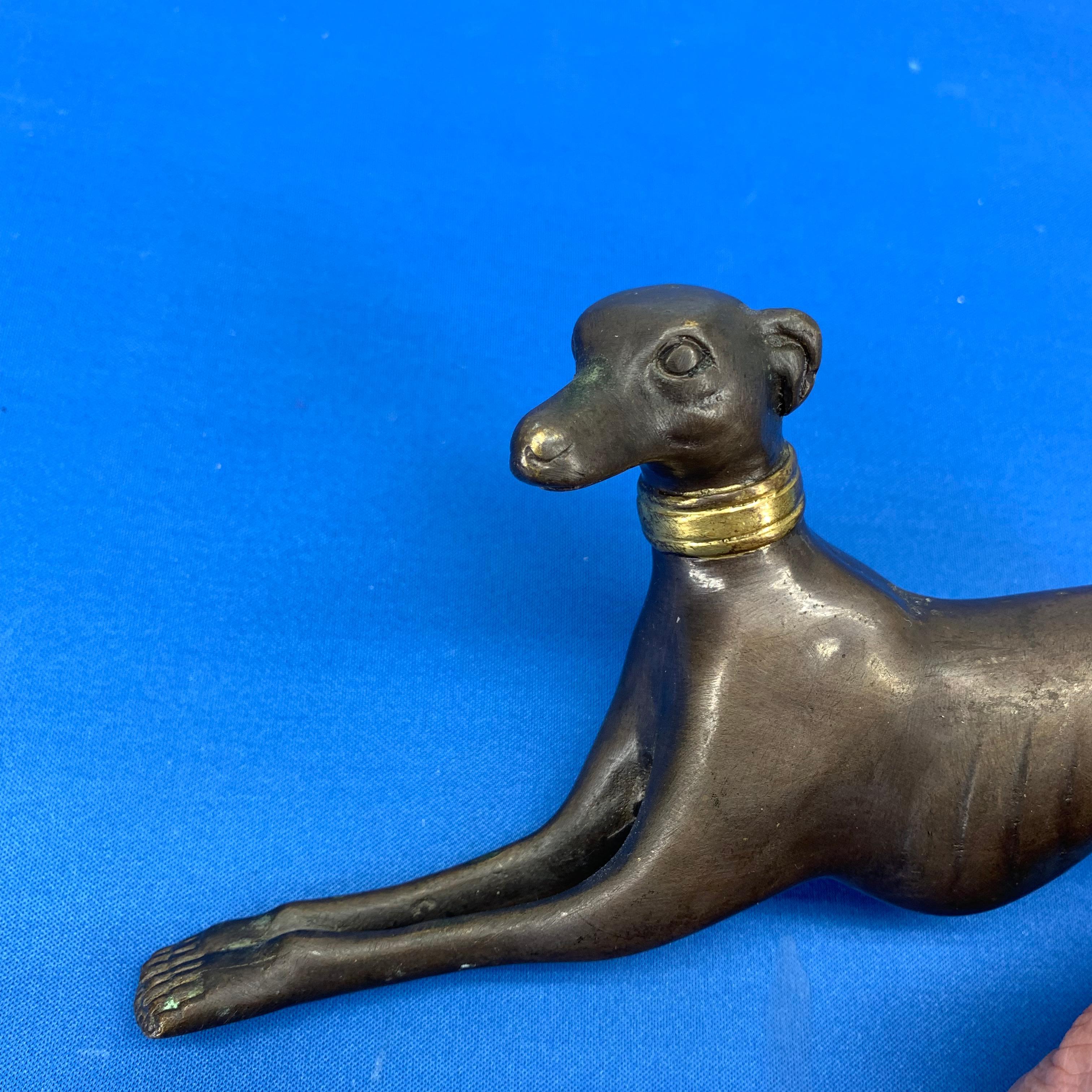 Bronze Figure Of A Lying Down Greyhound With Gilded Collar 7