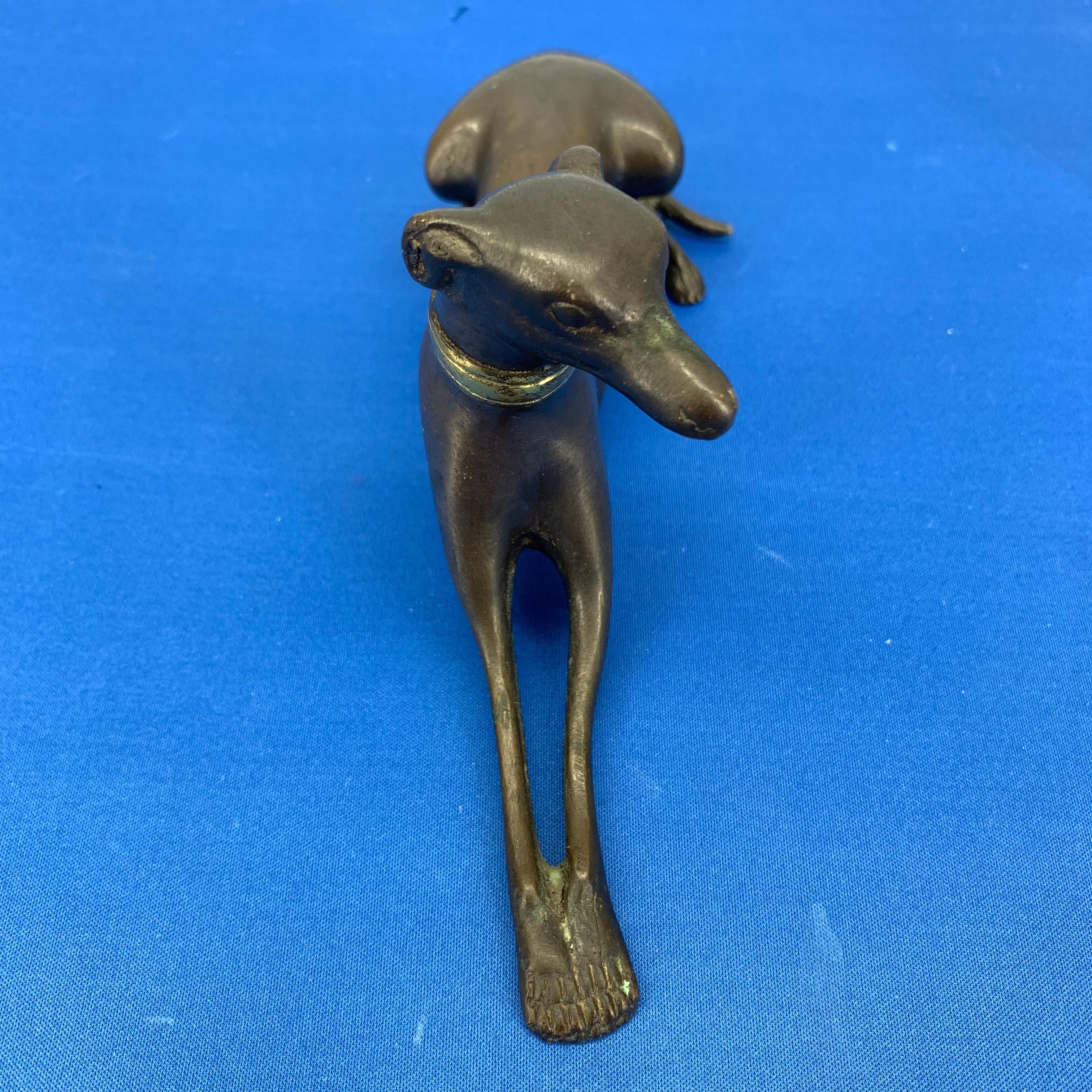 Bronze Figure Of A Lying Down Greyhound With Gilded Collar 8