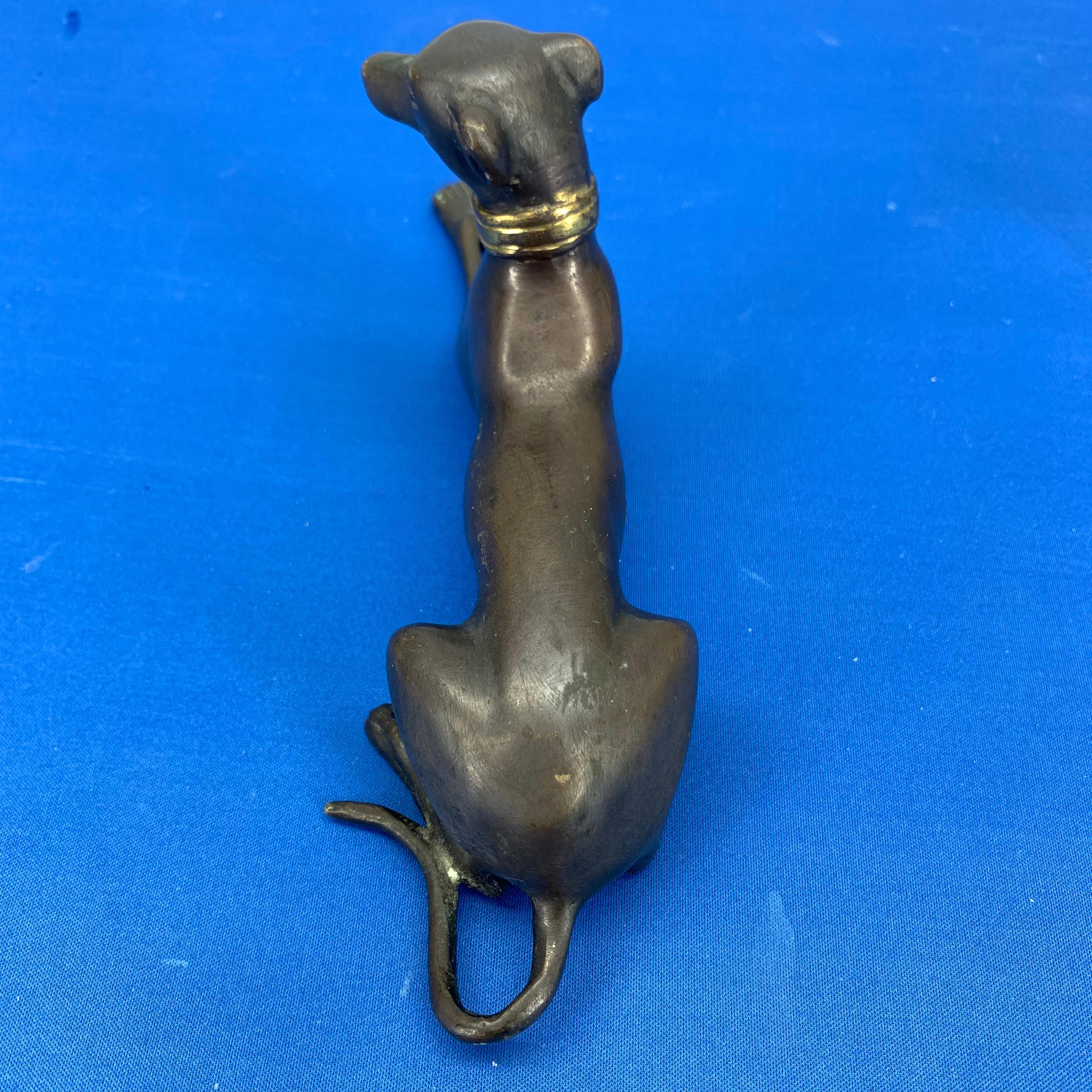 Bronze Figure Of A Lying Down Greyhound With Gilded Collar 9
