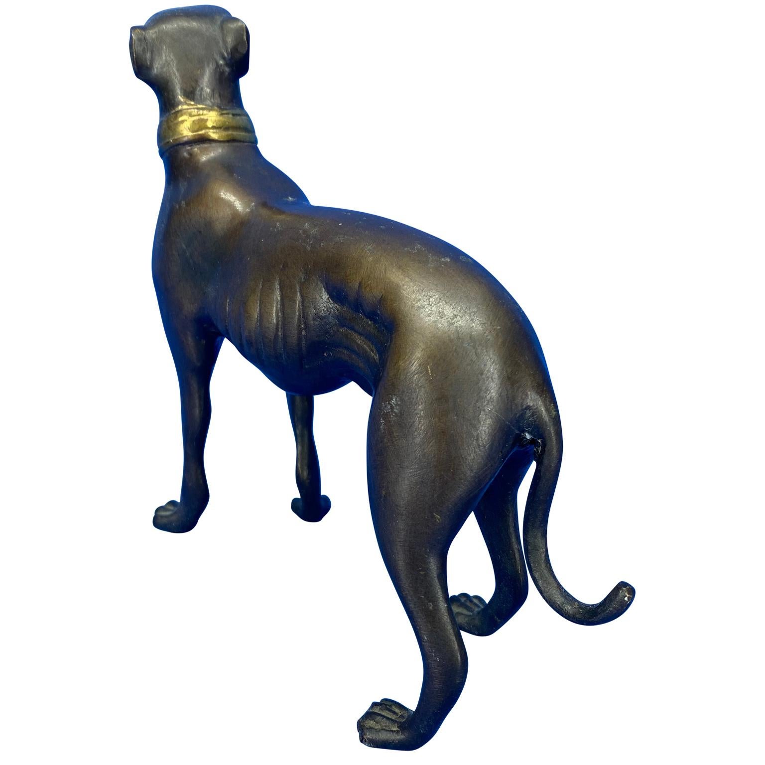 English Bronze Figure Of Greyhound With Gilded Collar