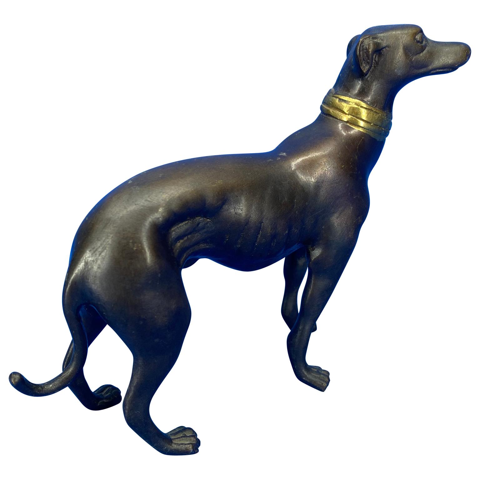 Cast Bronze Figure Of Greyhound With Gilded Collar