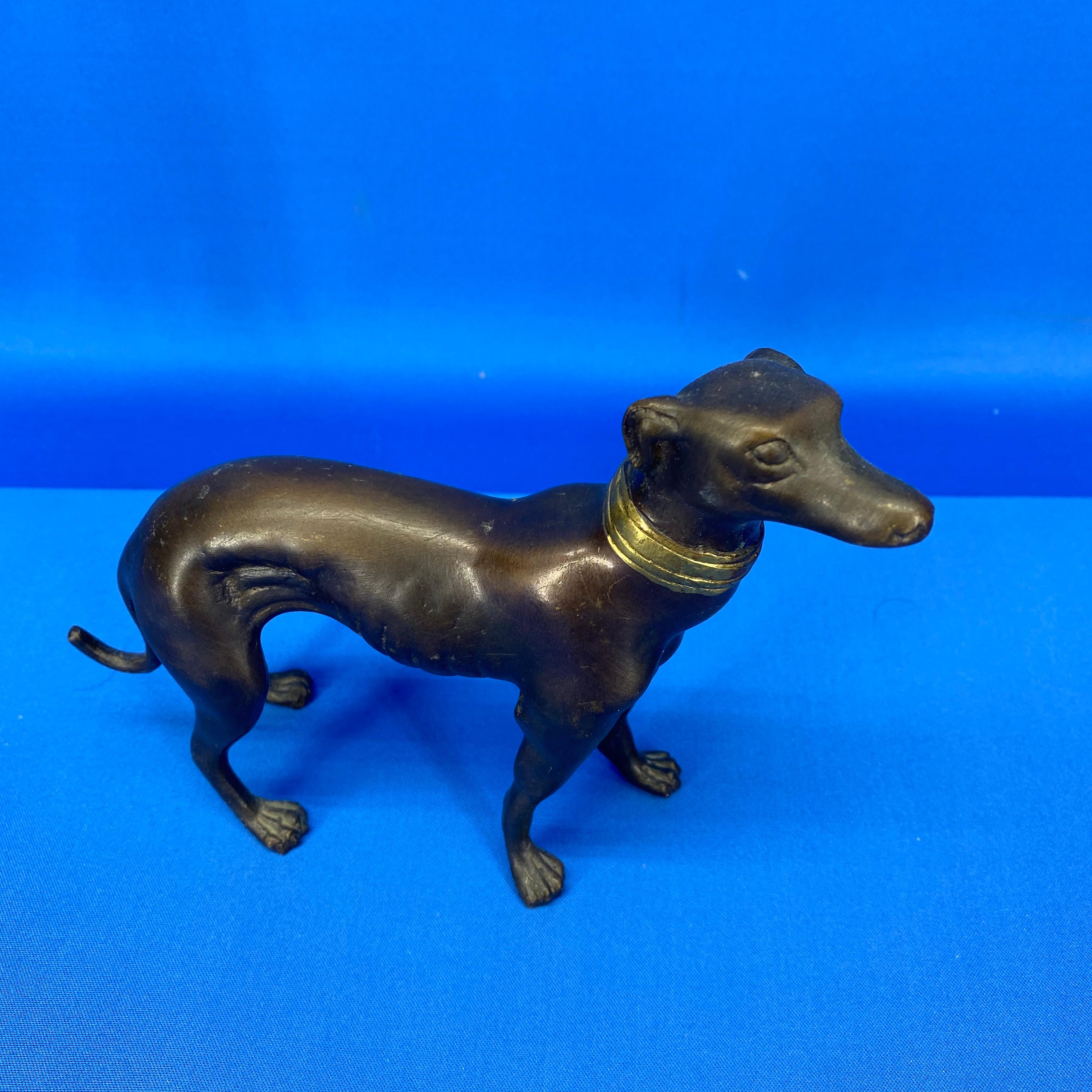 Bronze Figure Of Greyhound With Gilded Collar In Good Condition In Haddonfield, NJ