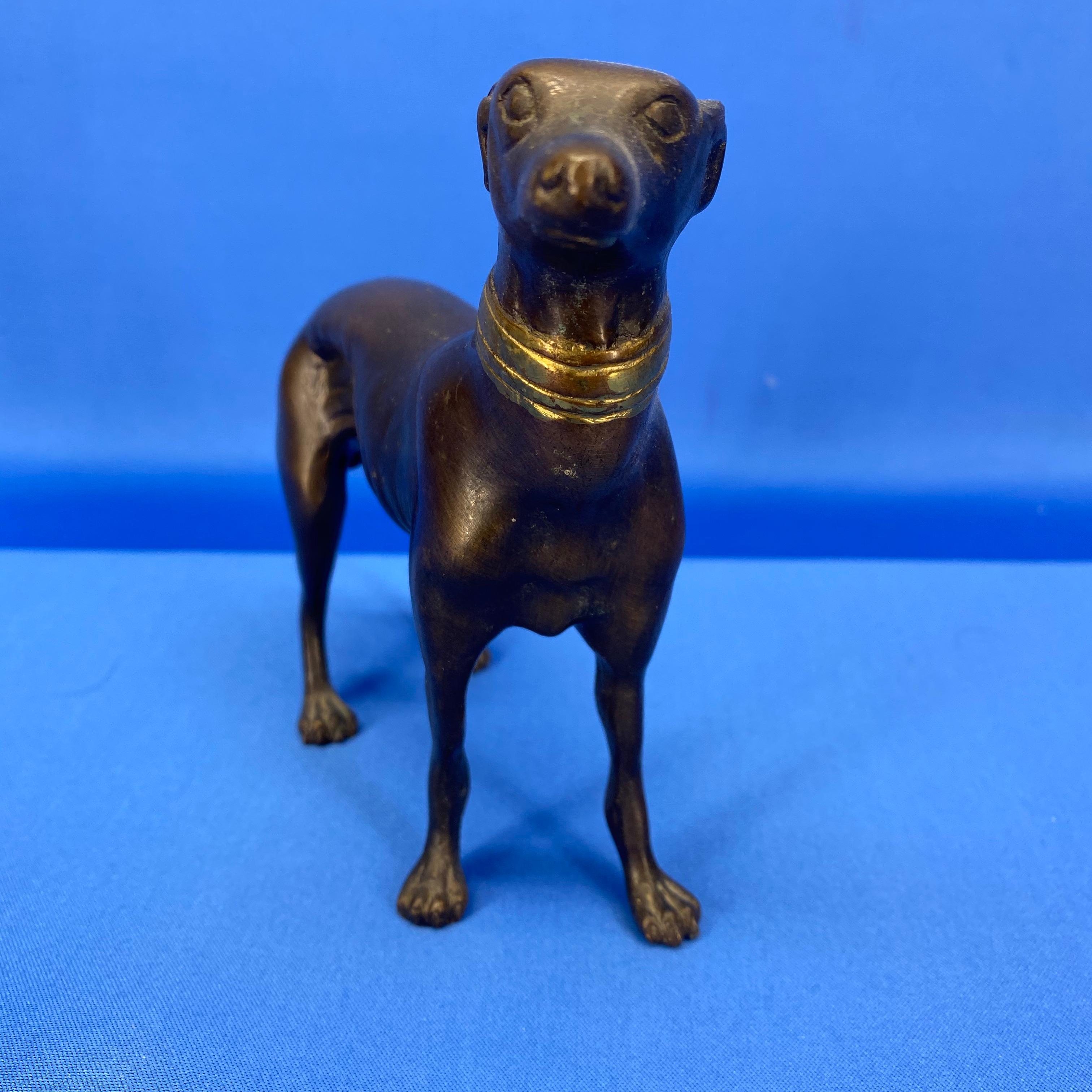 Early 20th Century Bronze Figure Of Greyhound With Gilded Collar