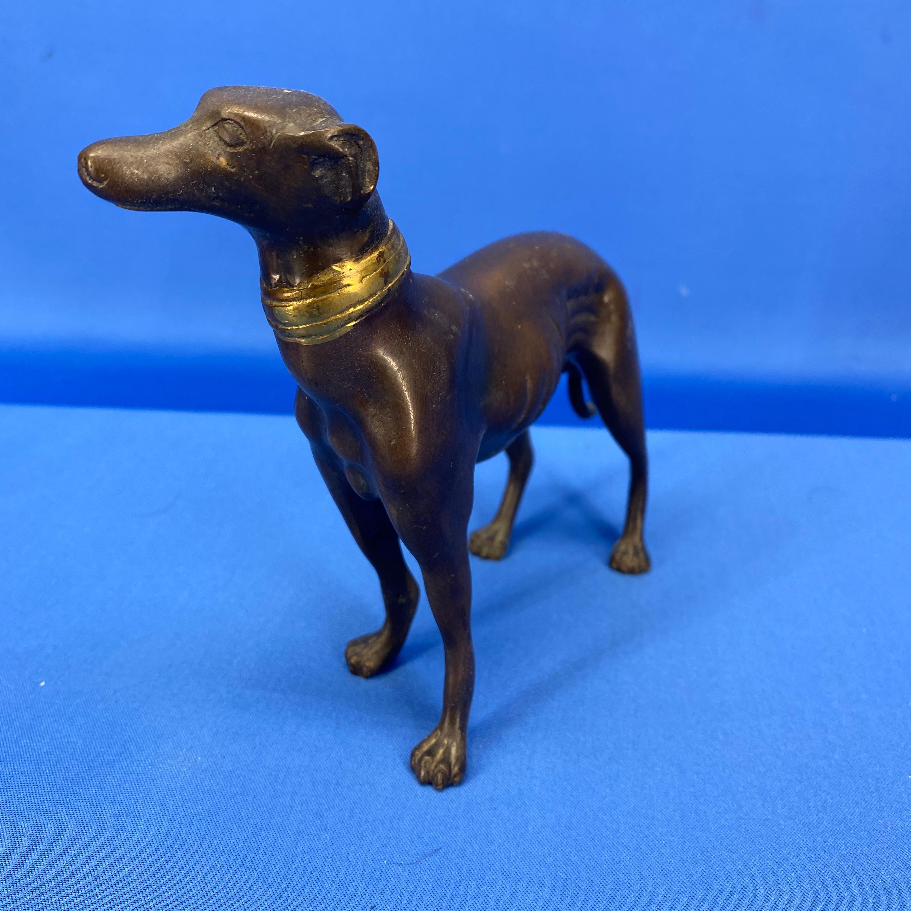 Bronze Figure Of Greyhound With Gilded Collar 1