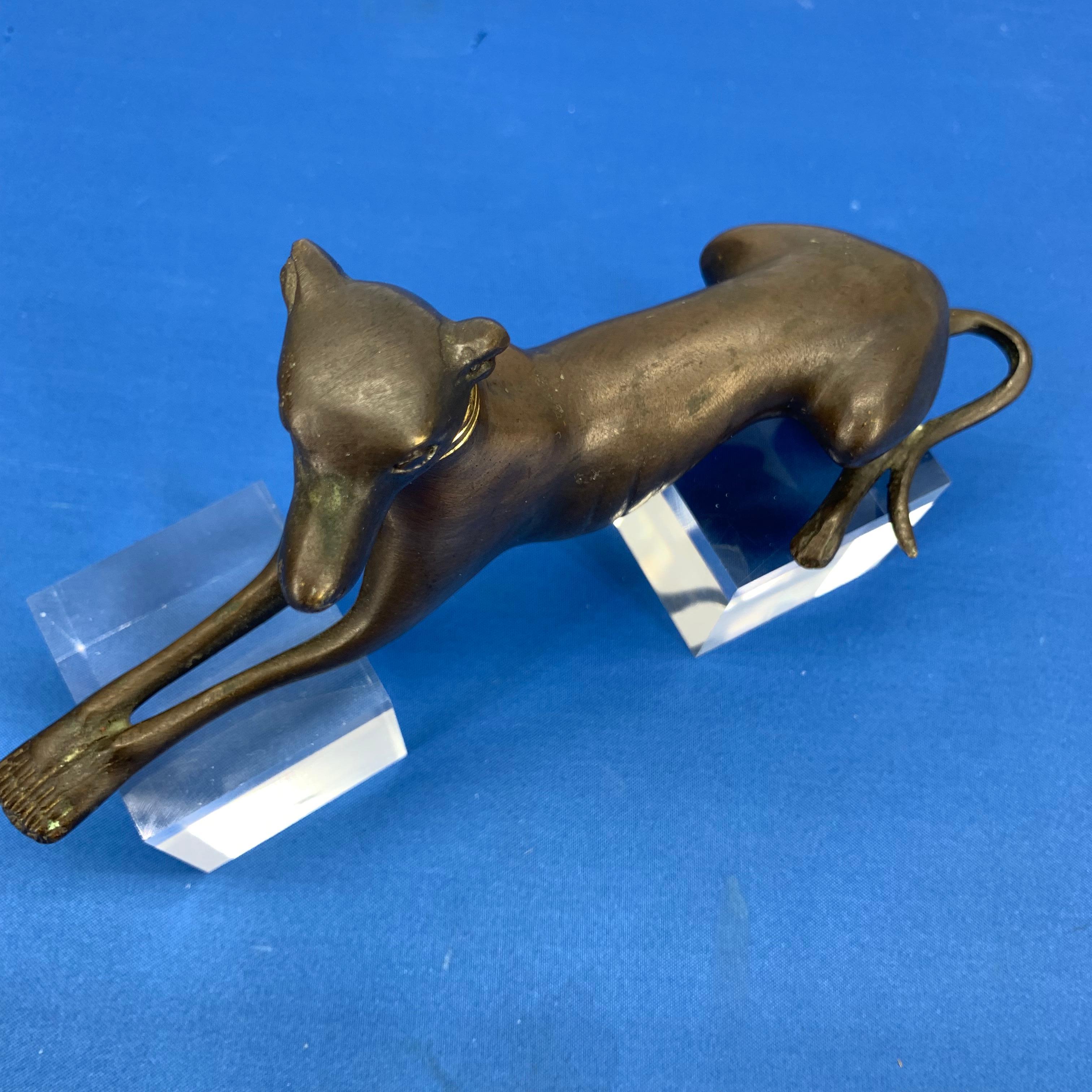 Bronze Figure Of A Lying Down Greyhound With Gilded Collar 2