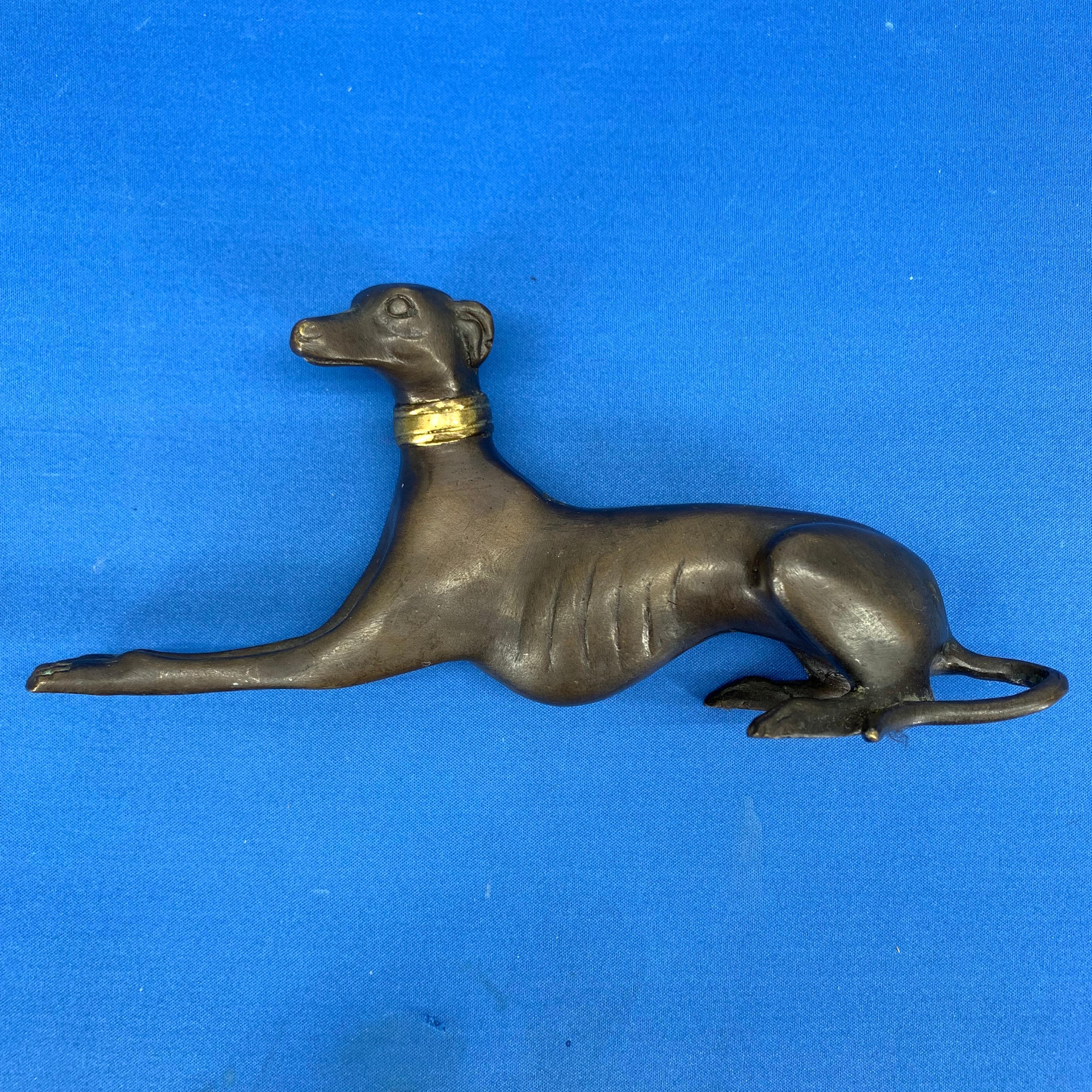 Bronze Figure Of A Lying Down Greyhound With Gilded Collar 3