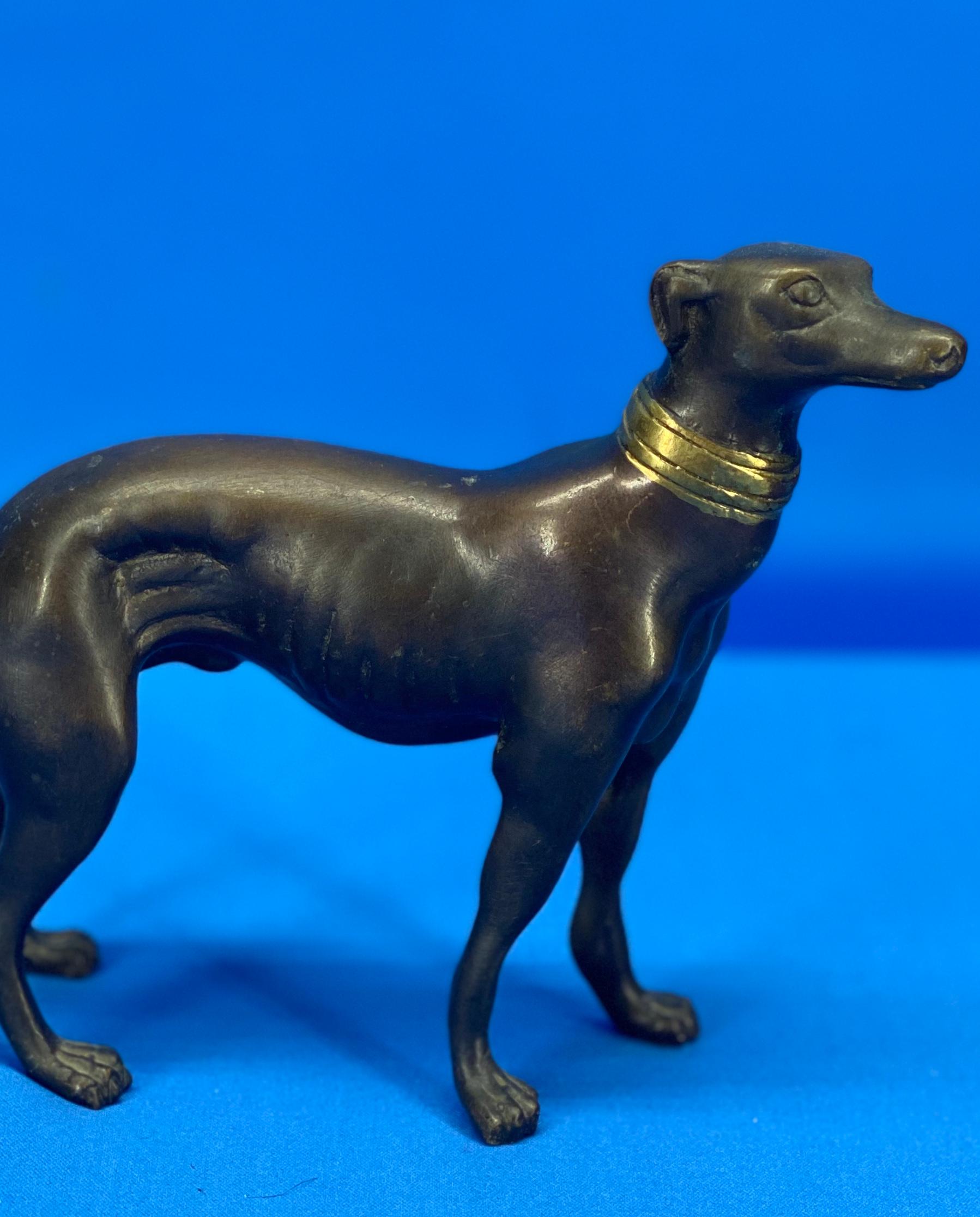 Bronze Figure Of Greyhound With Gilded Collar 3