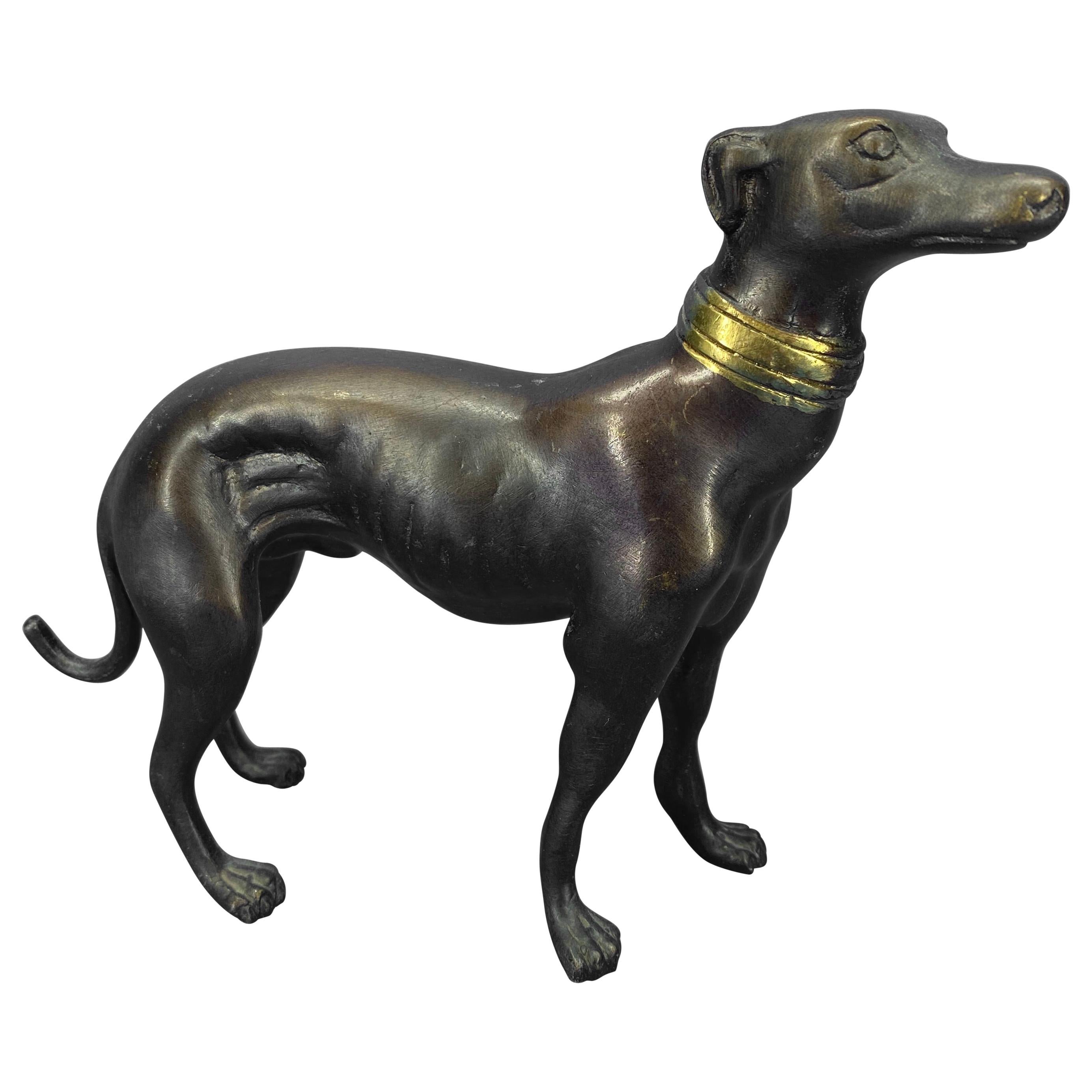 Bronze Figure Of Greyhound With Gilded Collar