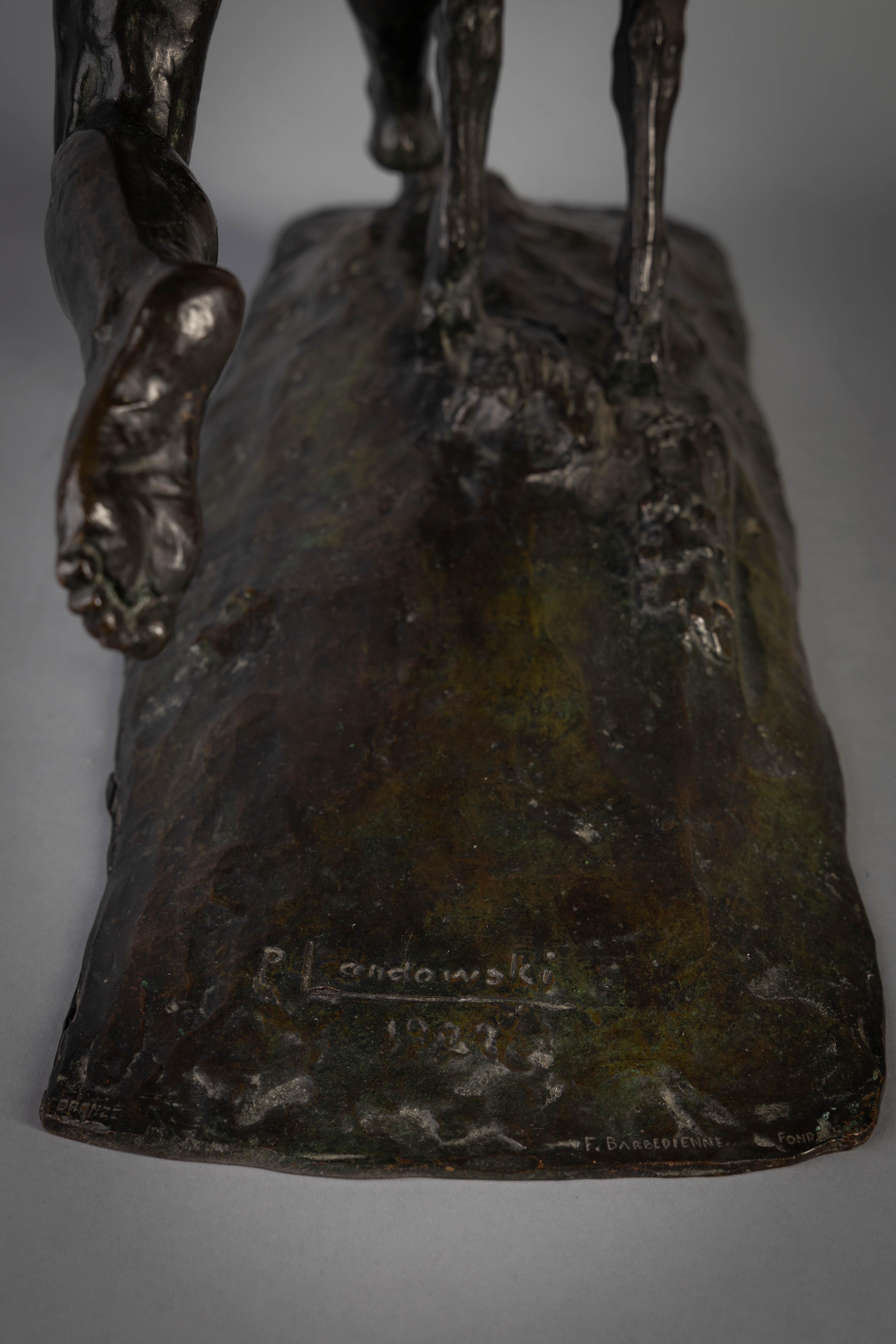 Bronze Figure of Hercules Pursuing The Kerinyan Hind Bronze, Dated 1922 3