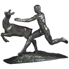 Bronze Figure of Hercules Pursuing The Kerinyan Hind Bronze, Dated 1922