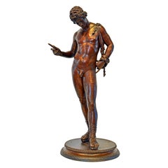 Bronzefigur des Narzissens nach der Antike aus der Gießerei Chiurazzi in Neapel, Bronze