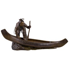 Bronze Figure of Native American Stepping into a Canoe by Carl Kauba '1865-1922'