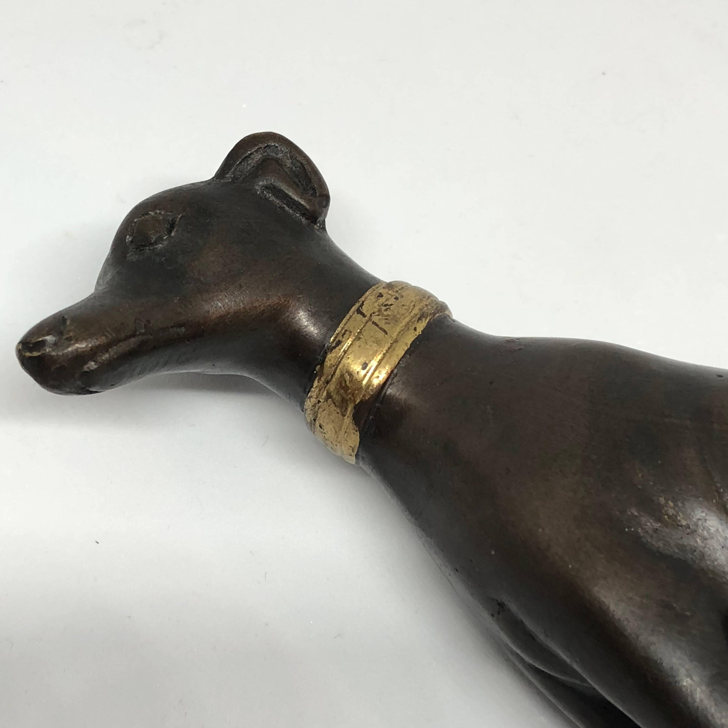 Bronze Figure of Sitting Greyhound With Gilded Collar 8