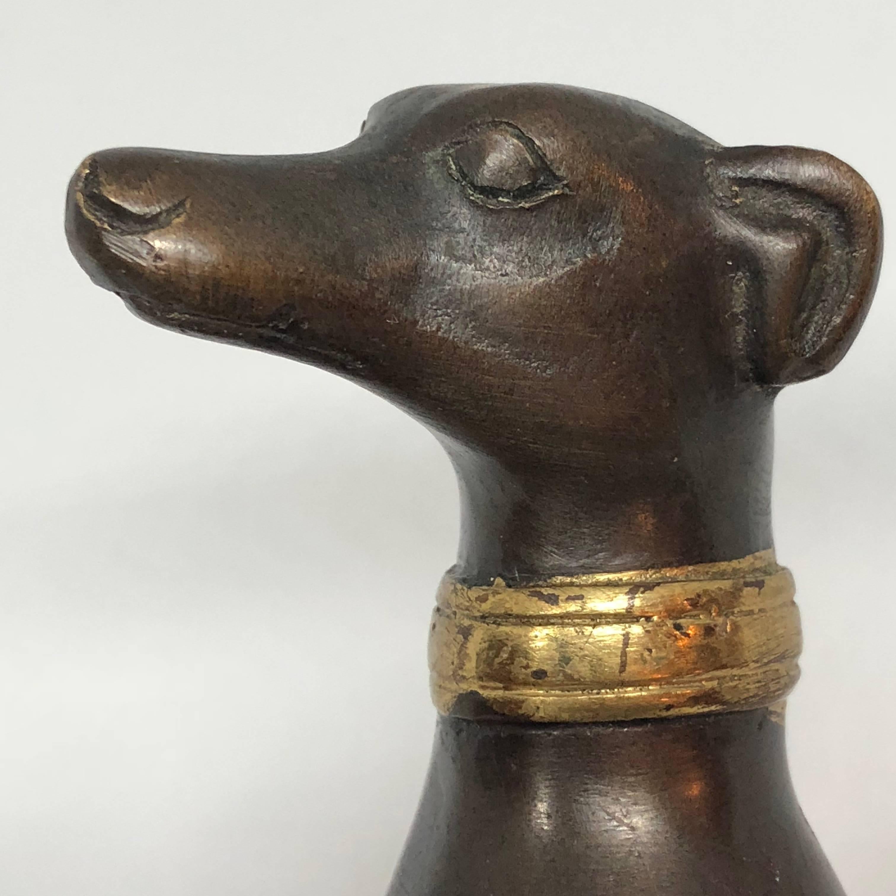 Bronze Figure of Sitting Greyhound With Gilded Collar 9