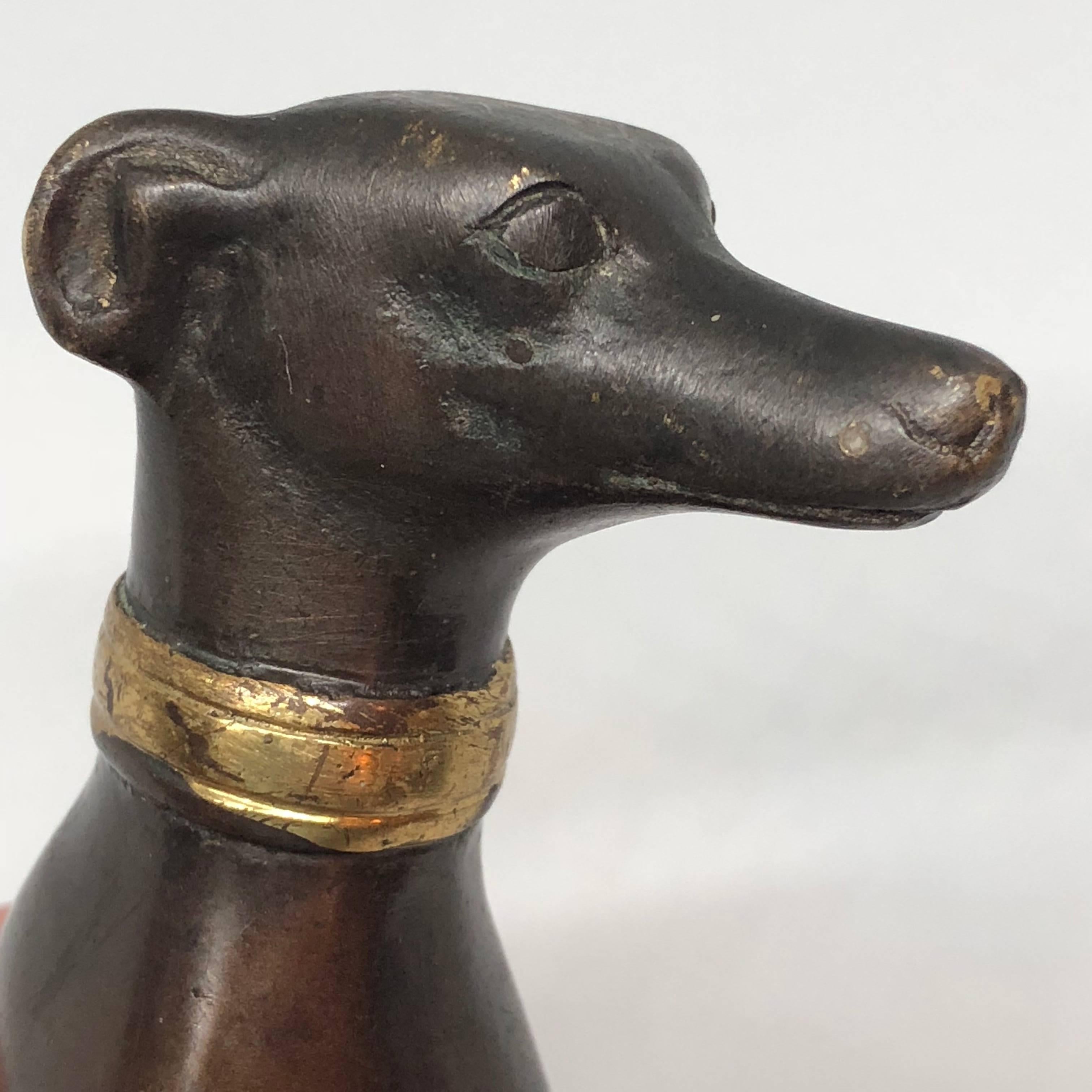 Bronze Figure of Sitting Greyhound With Gilded Collar 11