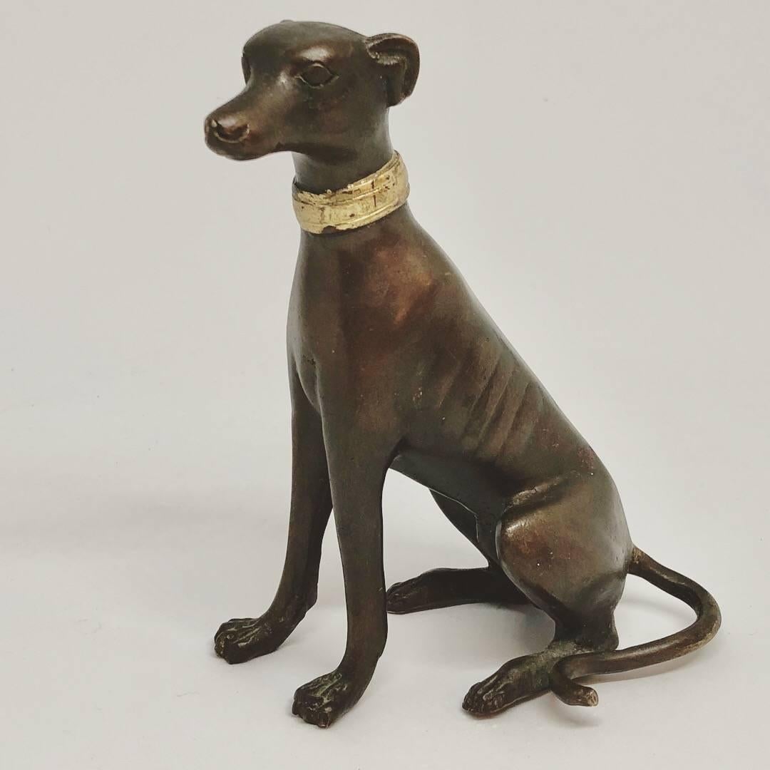 Bronze Figure of Sitting Greyhound With Gilded Collar 14