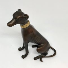 Bronze Figure of Sitting Greyhound With Gilded Collar