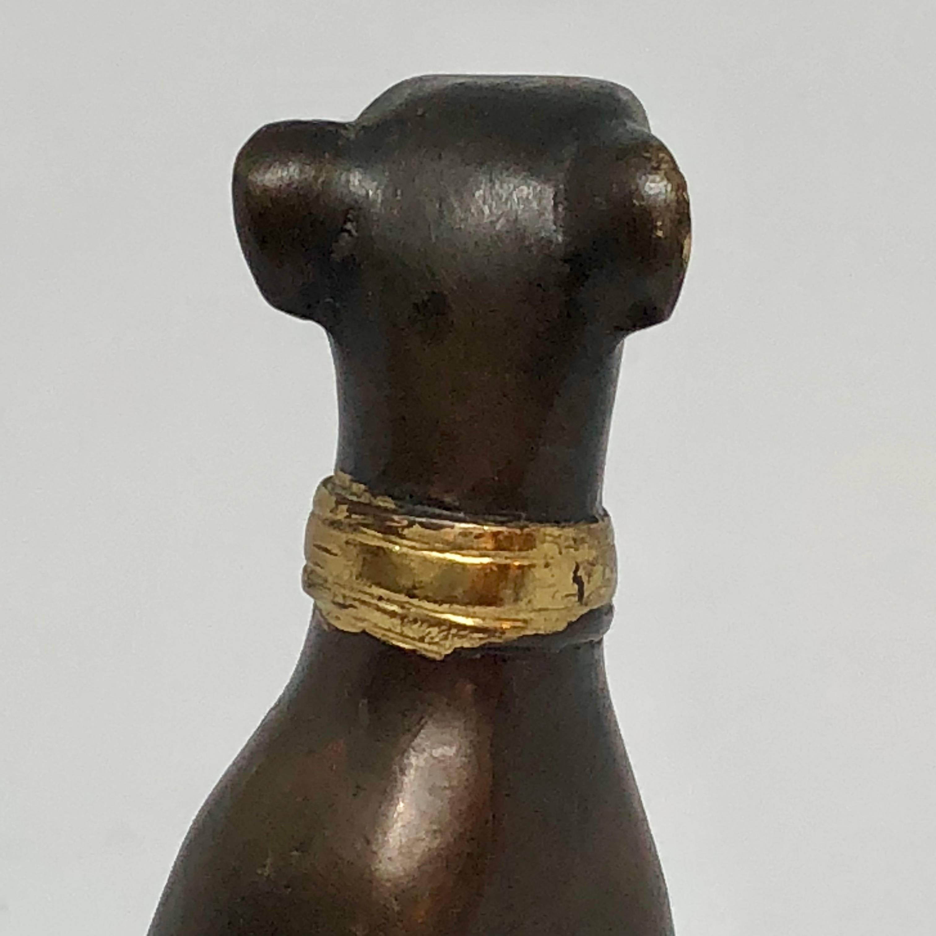 Bronze Figure of Sitting Greyhound With Gilded Collar 1