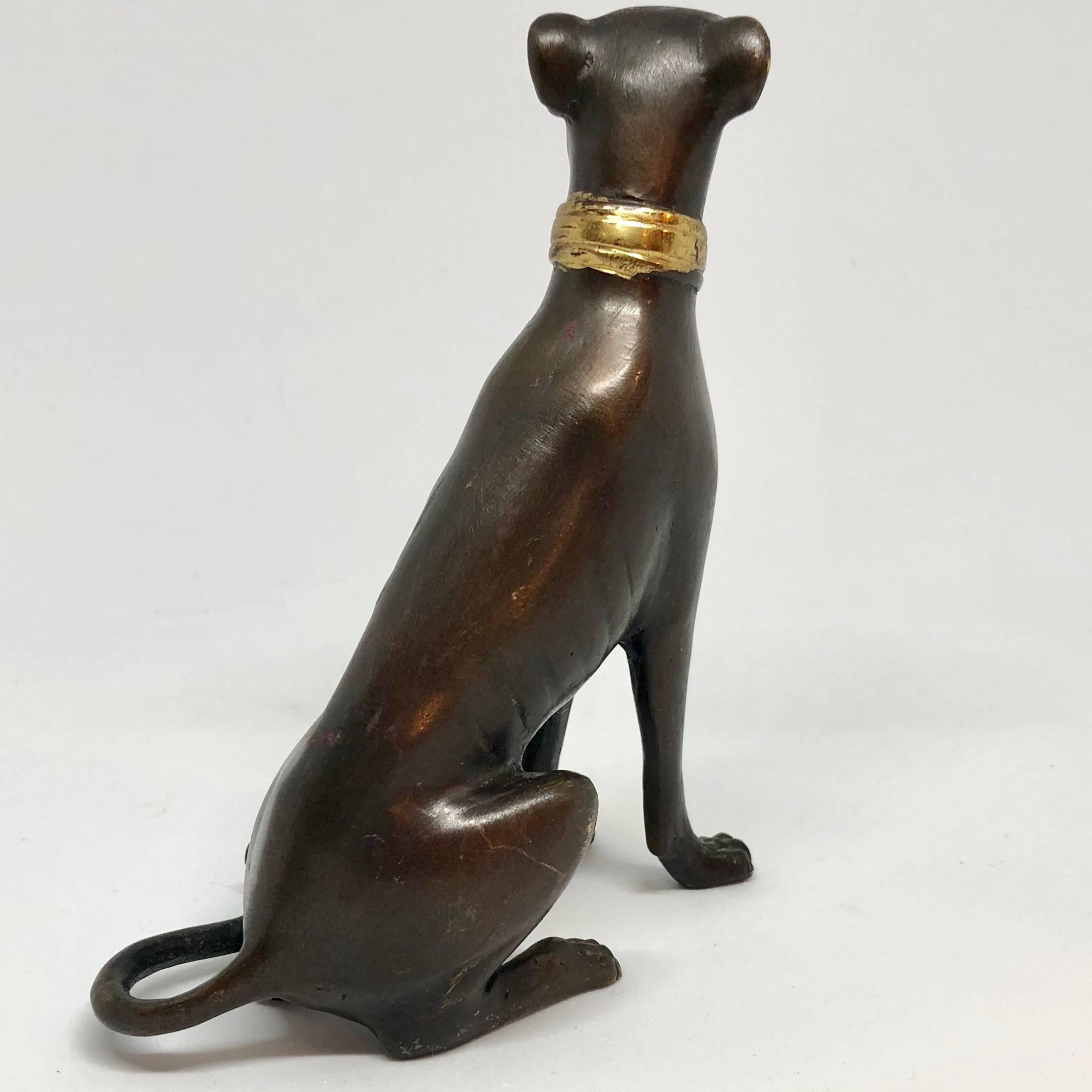 Bronze Figure of Sitting Greyhound With Gilded Collar 2