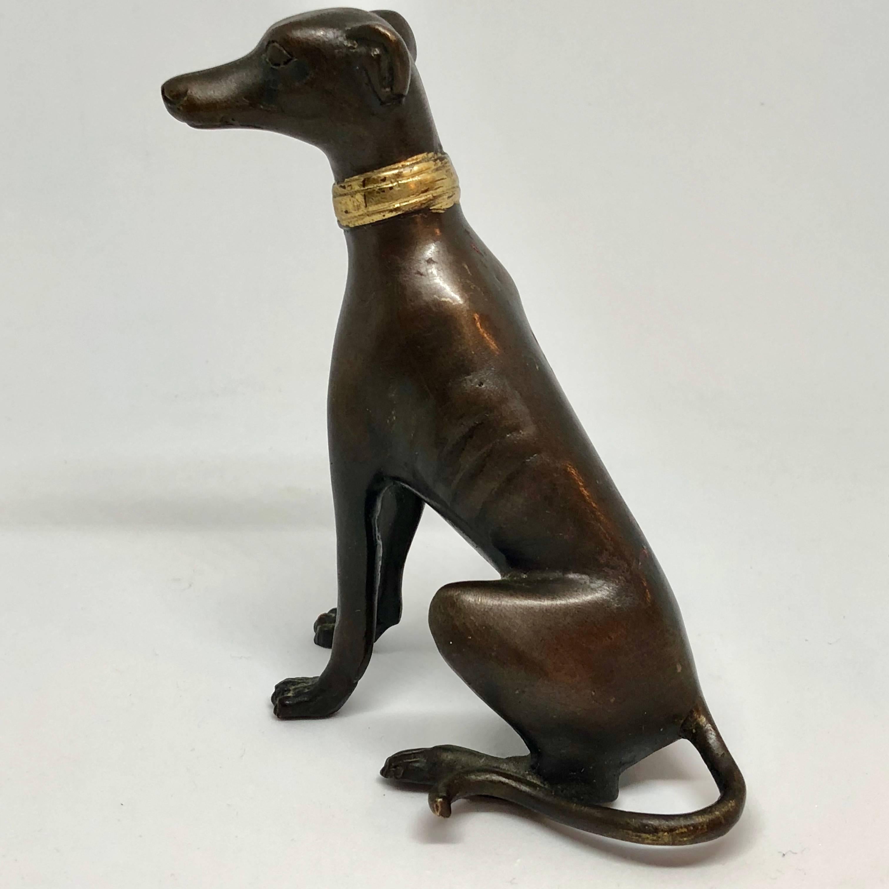 Bronze Figure of Sitting Greyhound With Gilded Collar 4