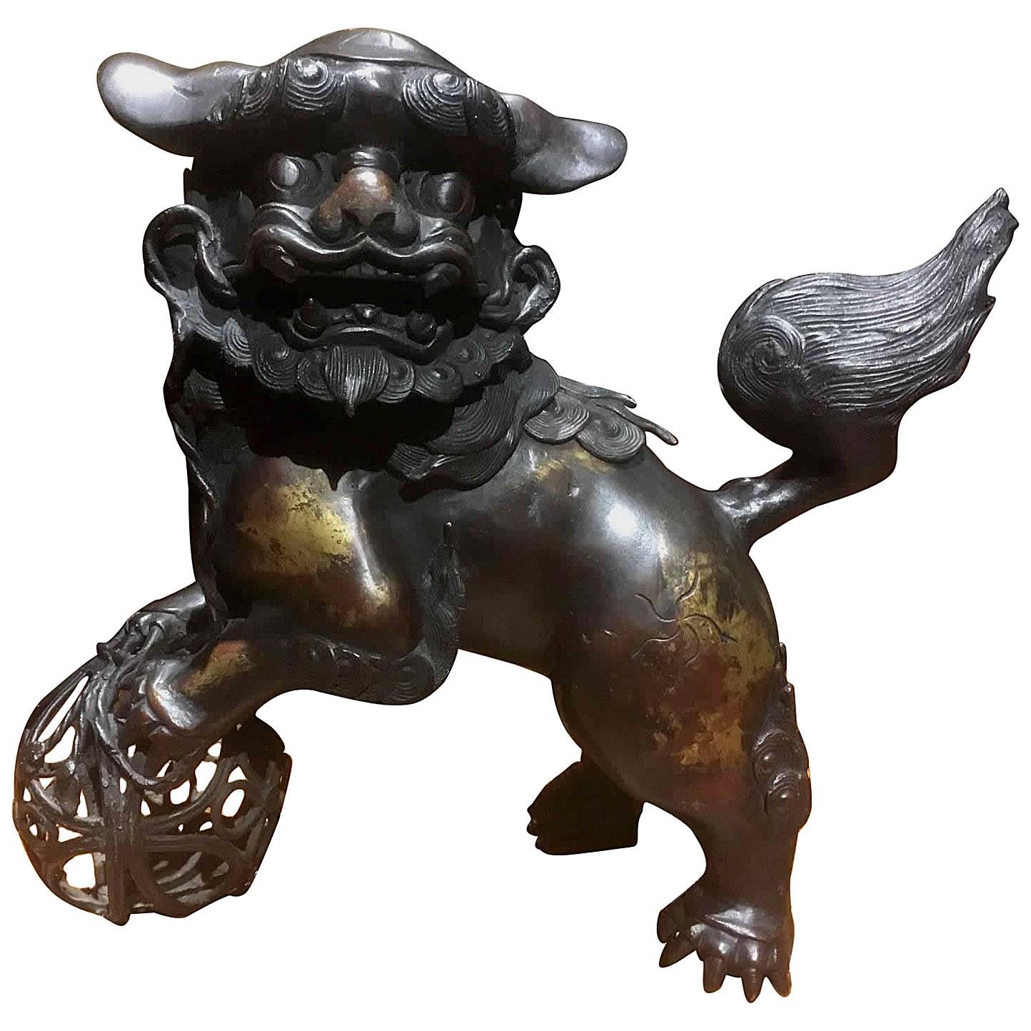 Bronze Figure of Standing Shishi Lion Dog Koro Incensor