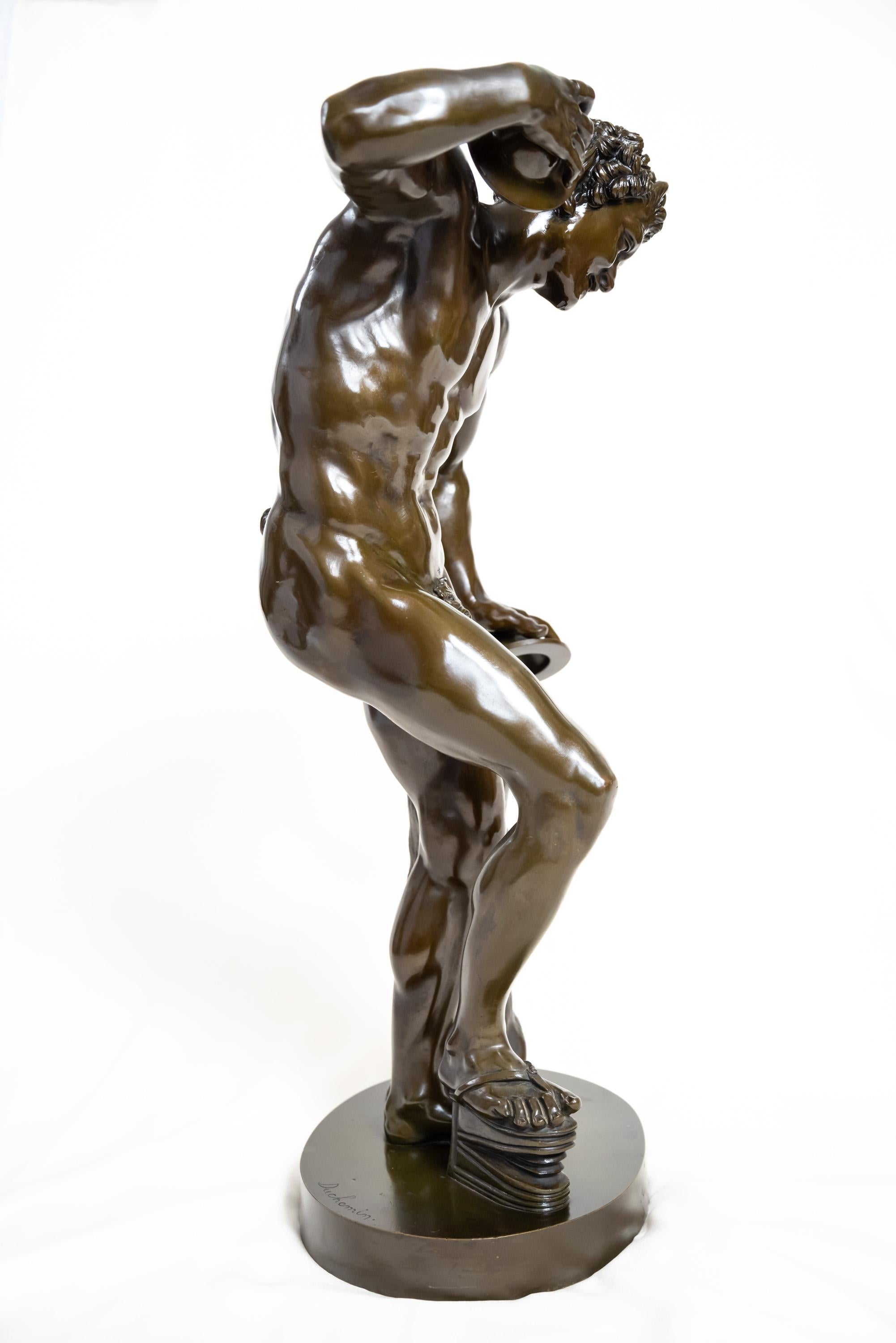 French Bronze Figure of The Dancing Faun with Cymbals For Sale