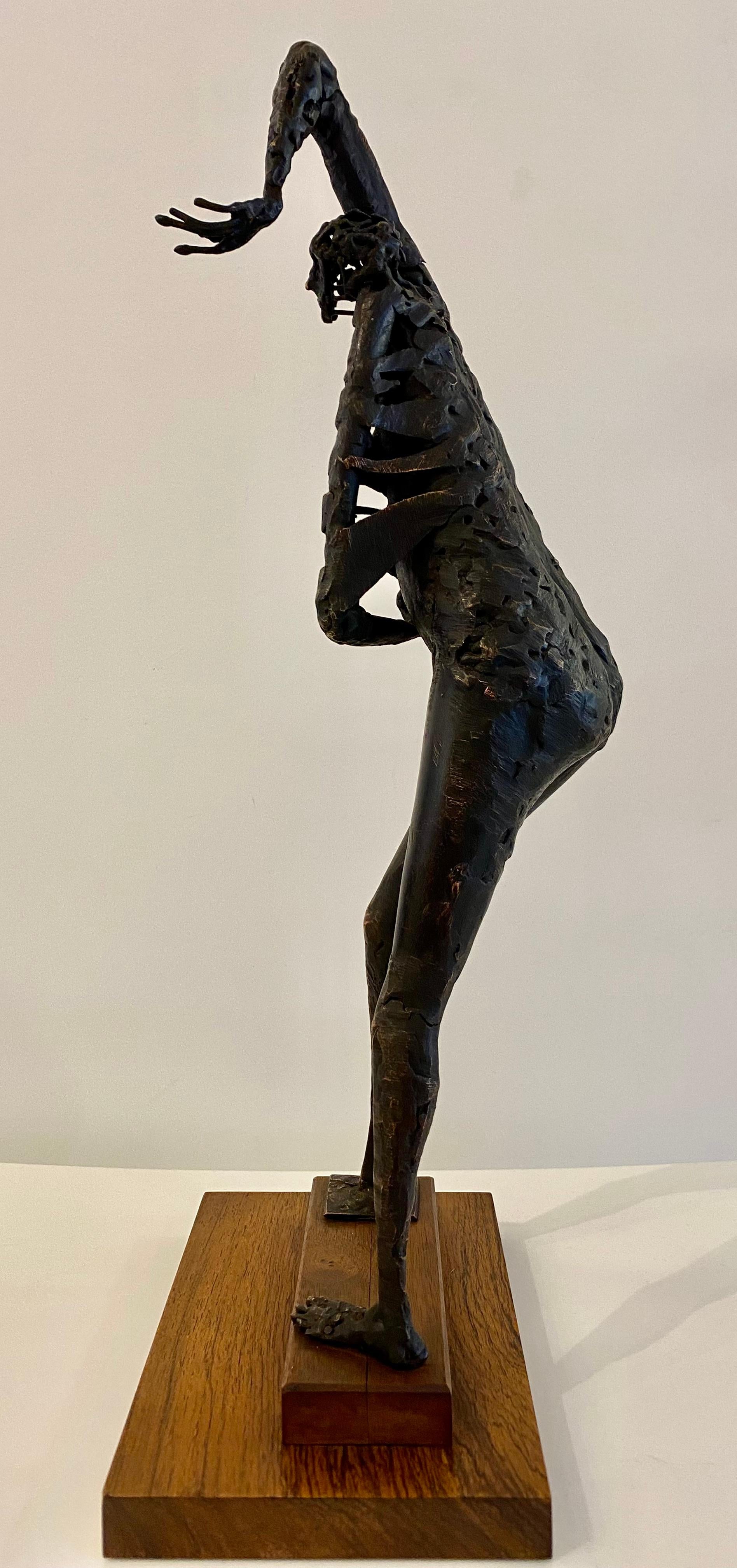 Mid-Century Modern Bronze Figure on Wood Base, Signed Robert Stoller '1934' For Sale