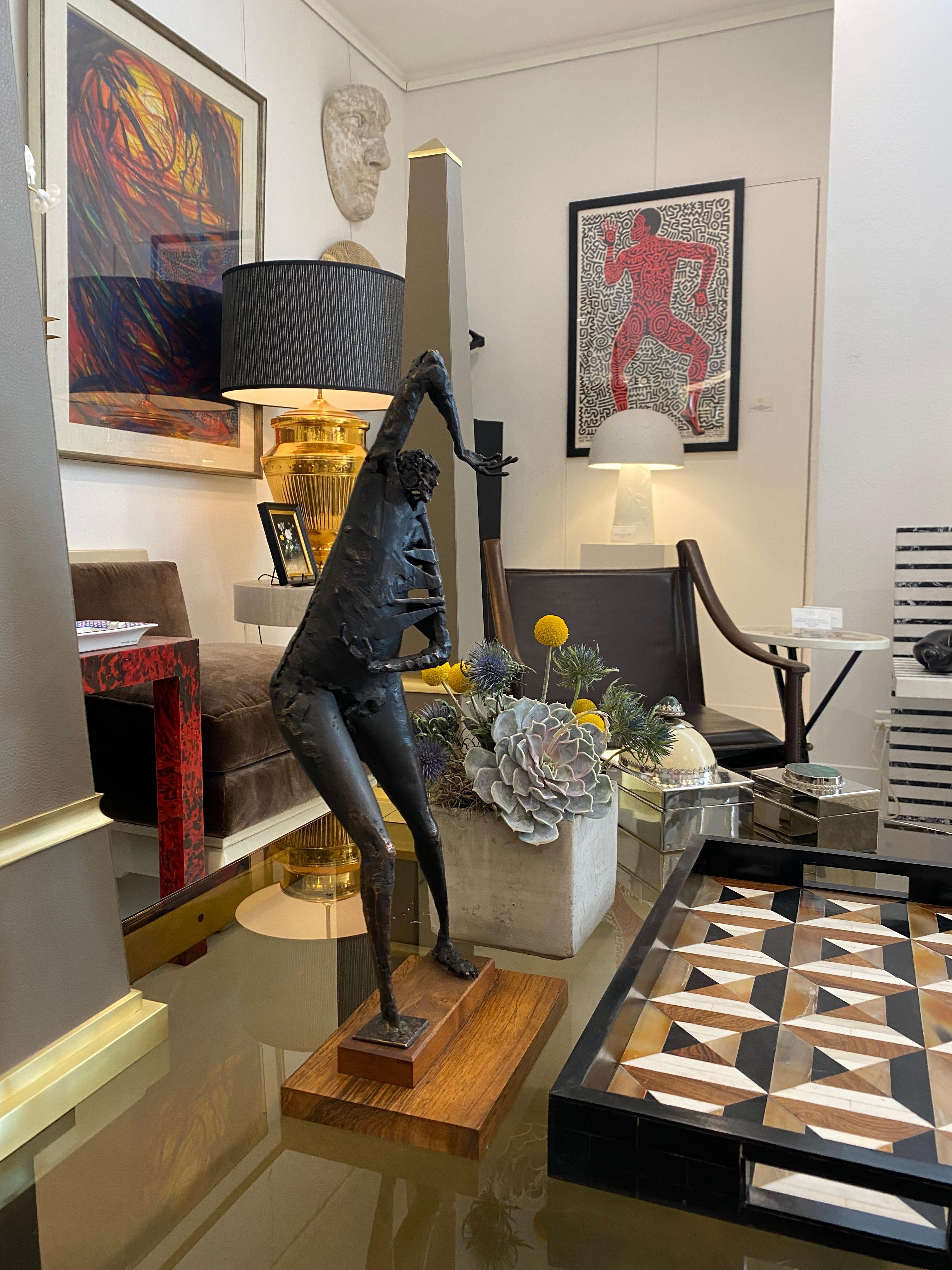 Patinated Bronze Figure on Wood Base, Signed Robert Stoller '1934' For Sale