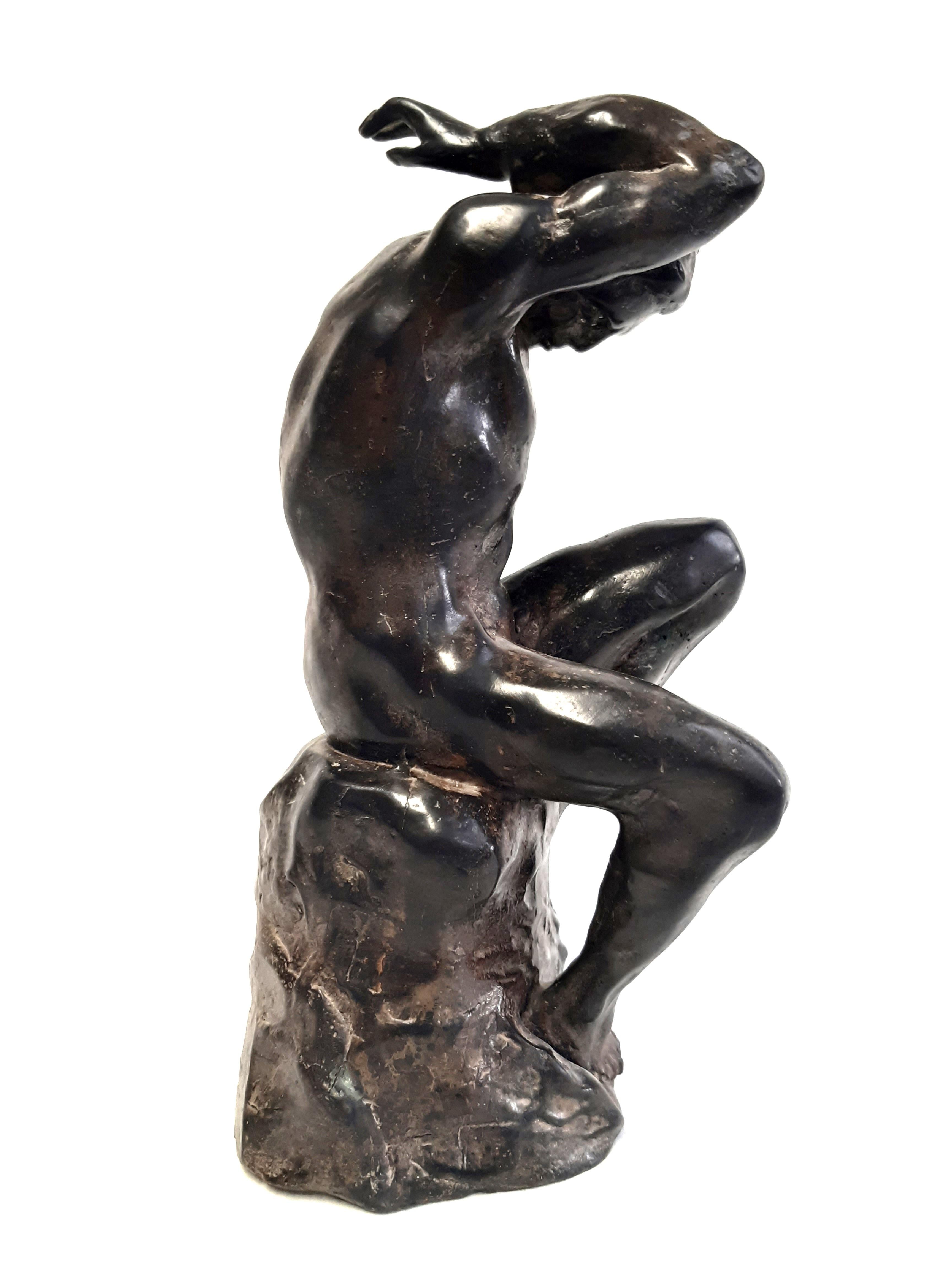 Cast Bronze figure P.Chenet SITTING MAN For Sale