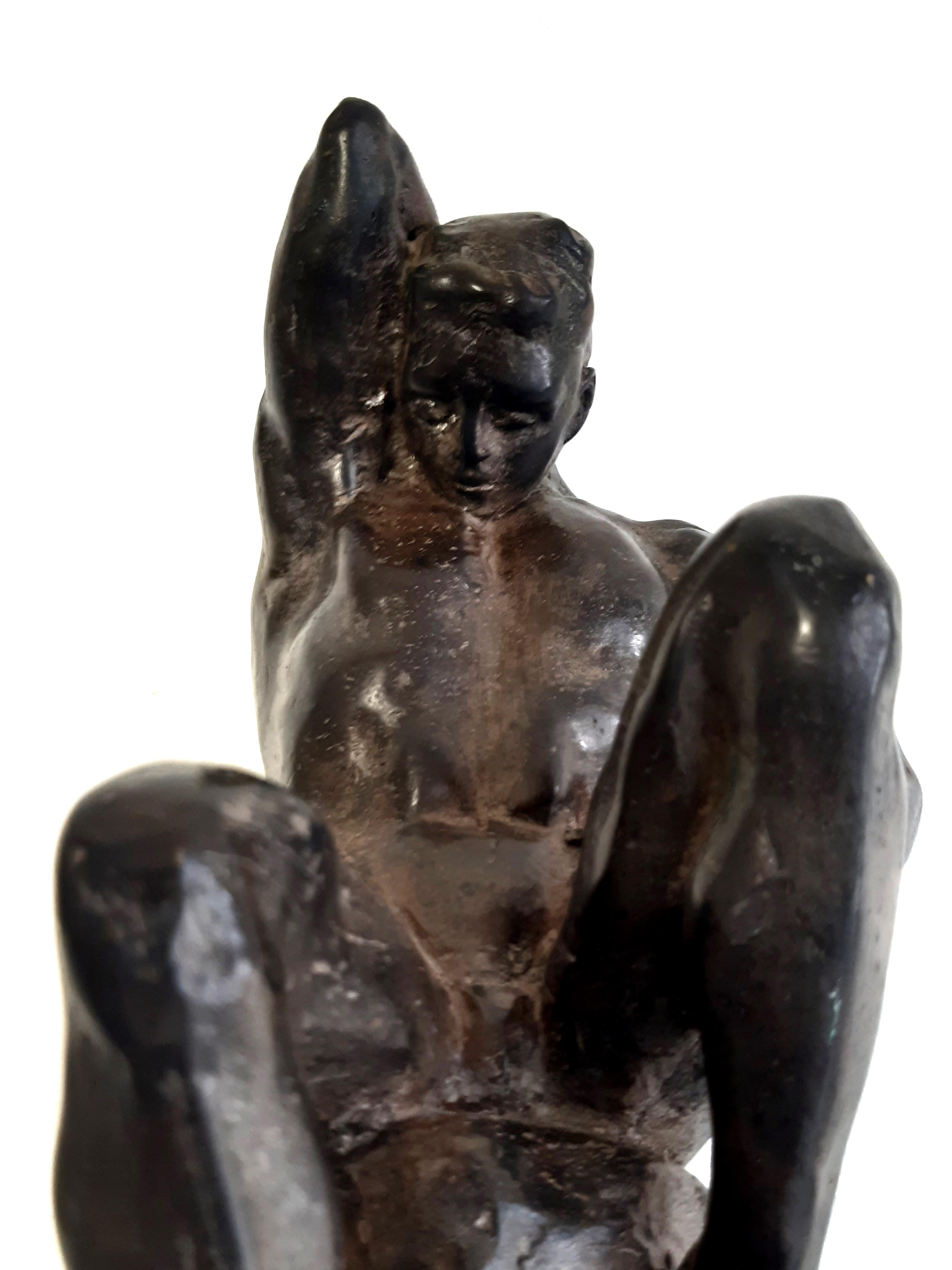 Bronze figure P.Chenet SITTING MAN In Excellent Condition For Sale In Aachen, DE
