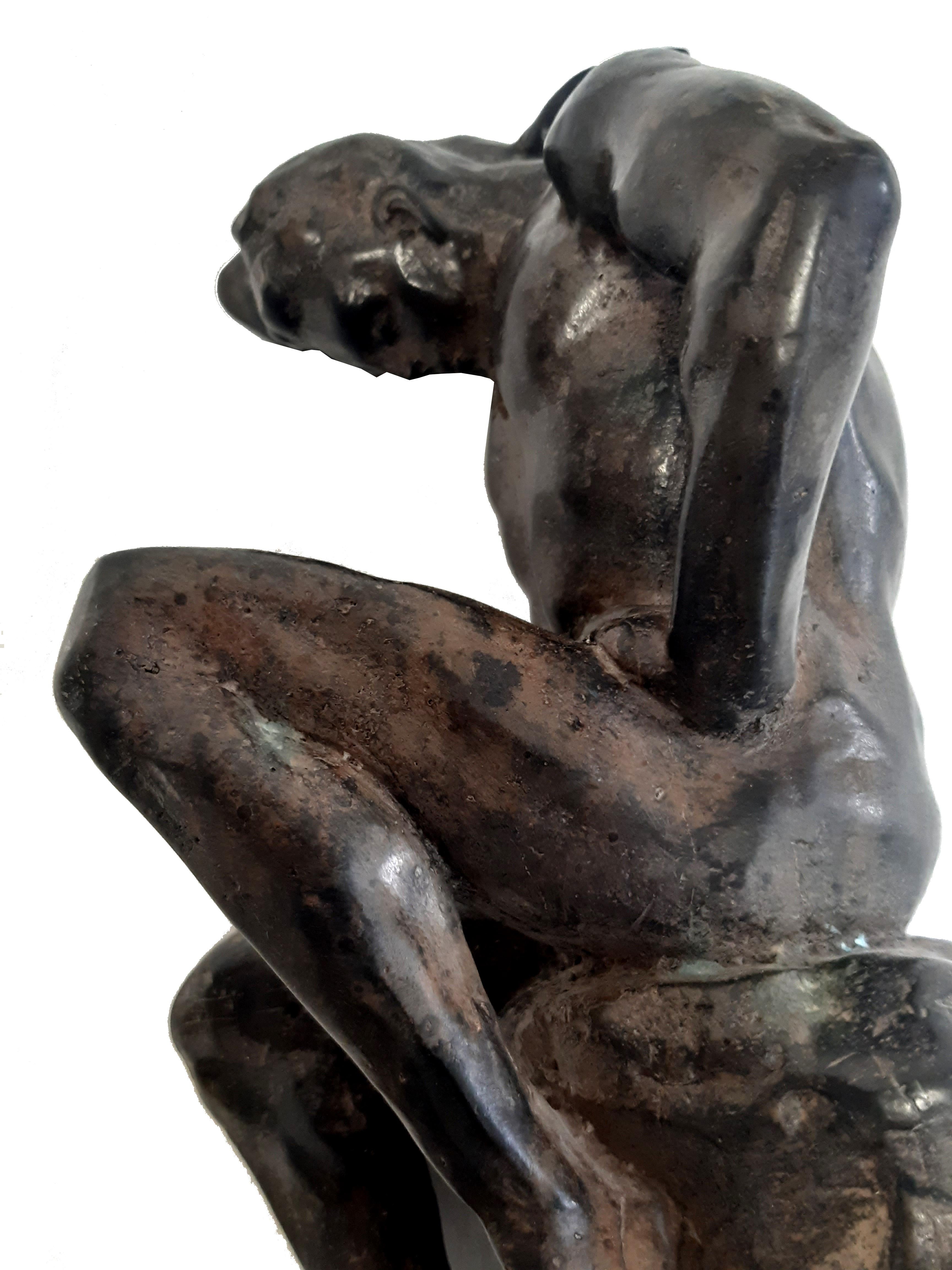 Early 20th Century Bronze figure P.Chenet SITTING MAN For Sale
