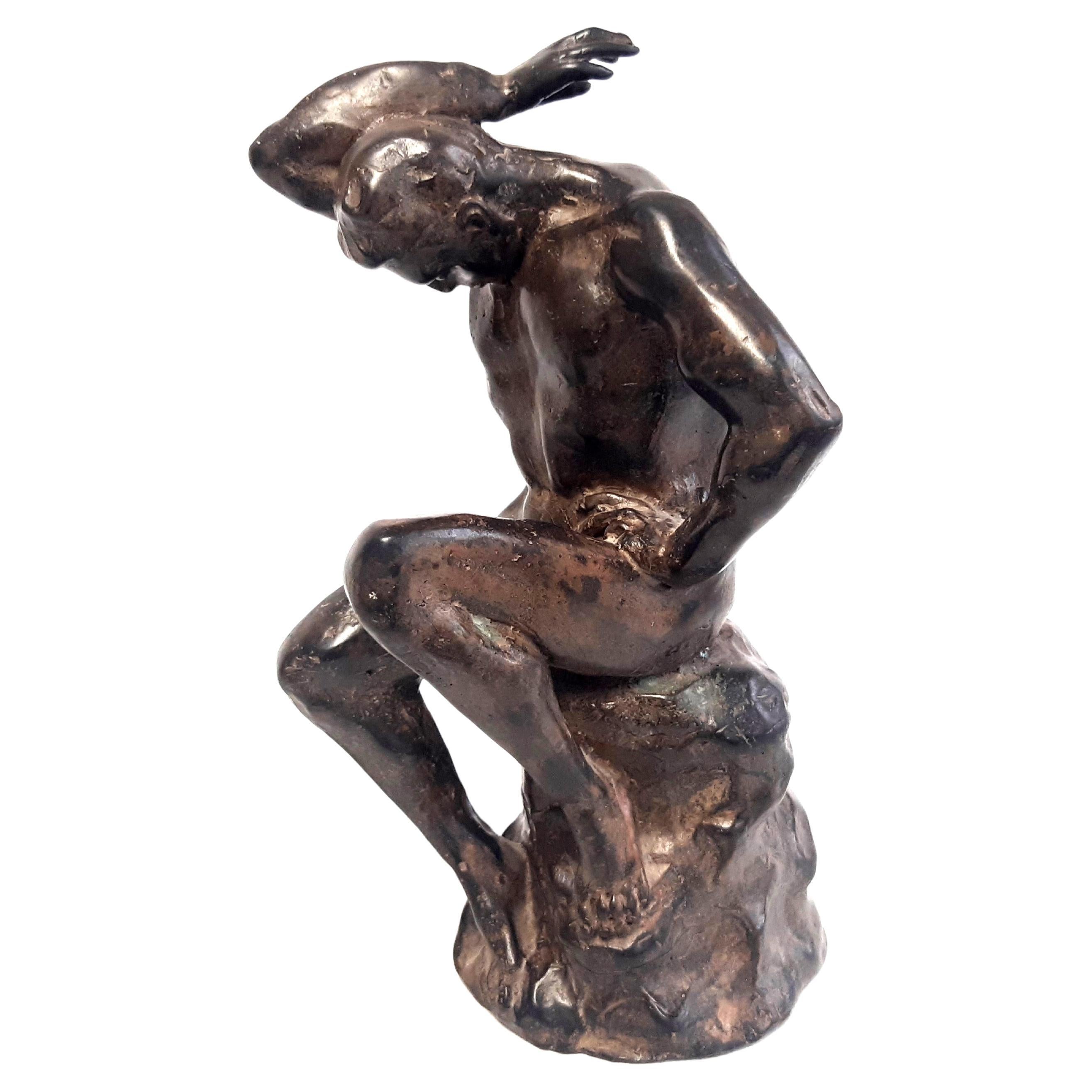 Bronze figure P.Chenet SITTING MAN For Sale