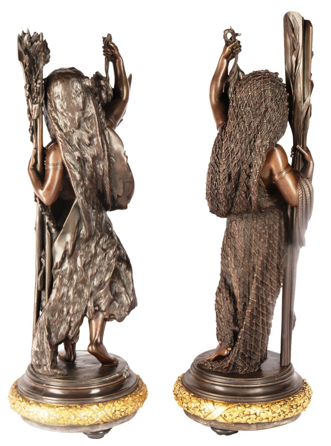 French Bronze Figures by 'Carrier' of Hunting and Fishing, 19th Century