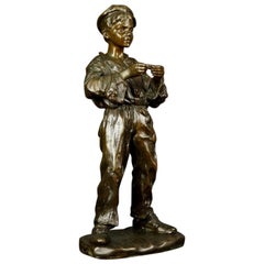 Bronze Figurine of Young Boy Rolling a Cigarette Jose Cardona 20th Century