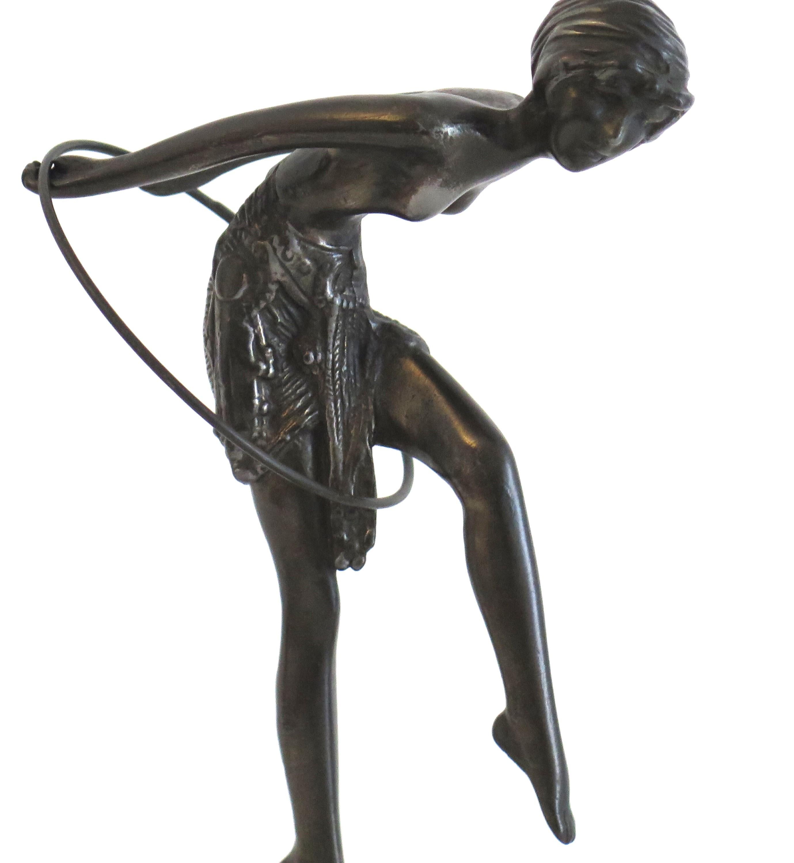 French Bronze Figurine Sculpture Hoop Dancer After D H Chiparus, Art Deco Circa 1920s For Sale