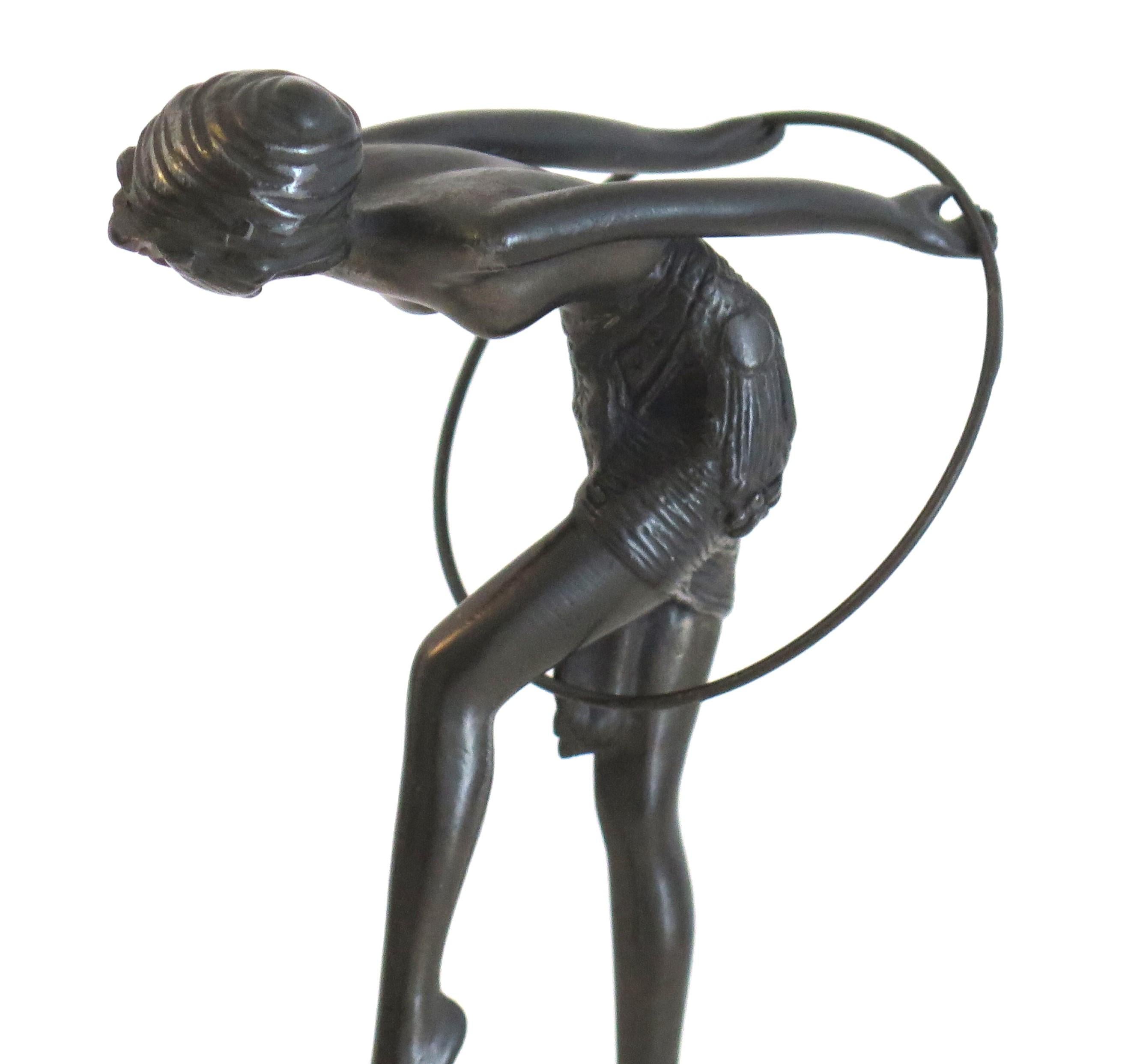 Bronze Figurine Sculpture Hoop Dancer After D H Chiparus, Art Deco Circa 1920s In Good Condition For Sale In Lincoln, Lincolnshire