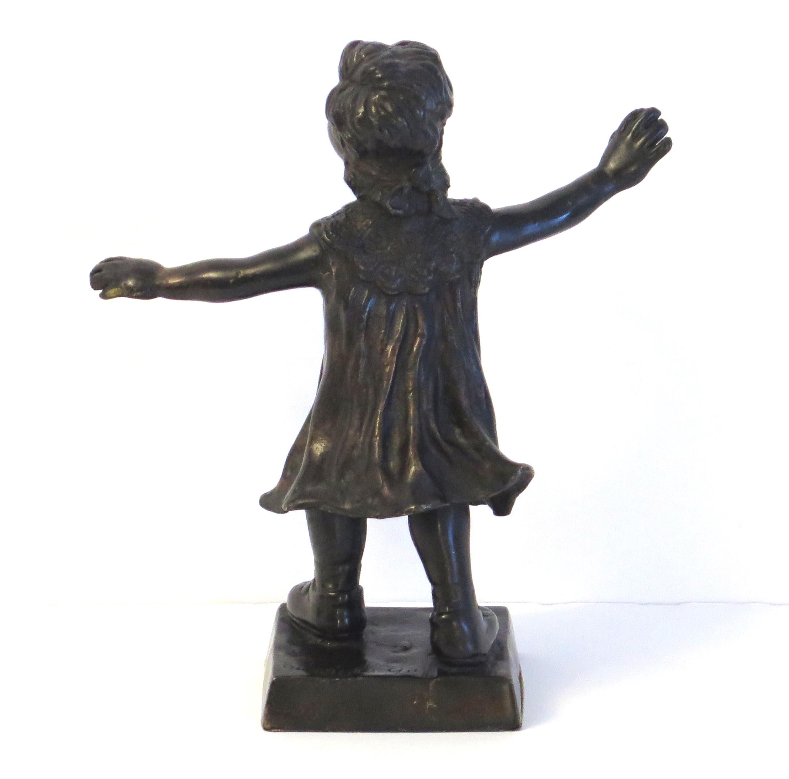 19th Century Bronze Figurine Sculpture of Blindfolded Girl signed, Italian 19th C For Sale