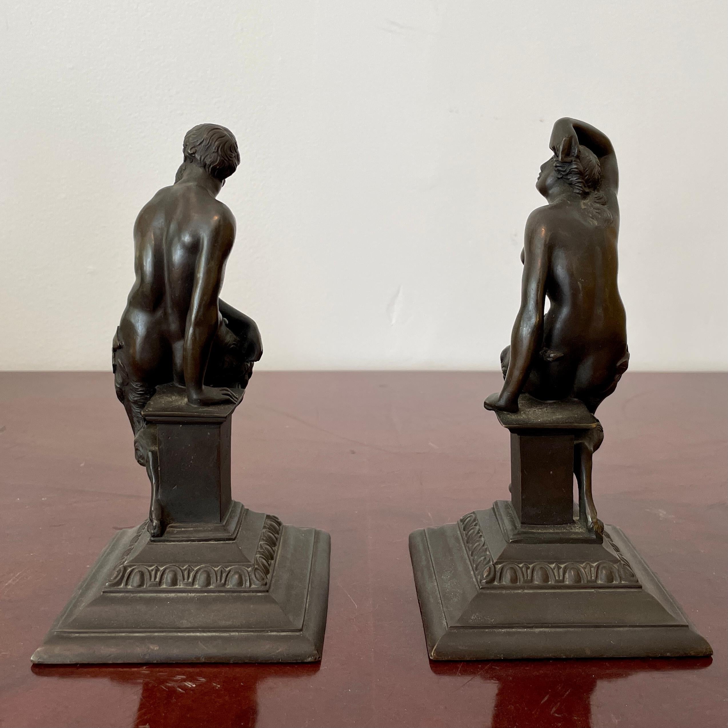 French Bronze Figurines of Man and Woman - a Pair For Sale