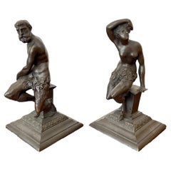 Vintage Bronze Figurines of Man and Woman - a Pair