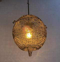 Bronze Filigree Pendant Lamp by Italian Sculptor Burchiellaro, Signed Early Work