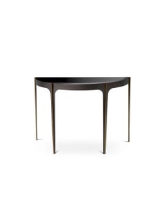 Bronze finish and Brushed Brass Console Table with Black Beveled Glass