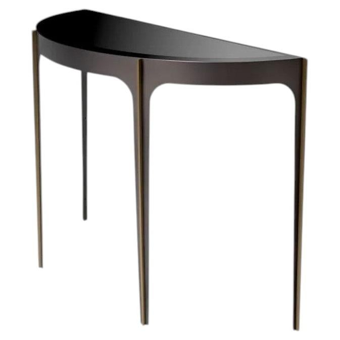 Bronze finish and Brushed Brass Console Table with Black Beveled Glass