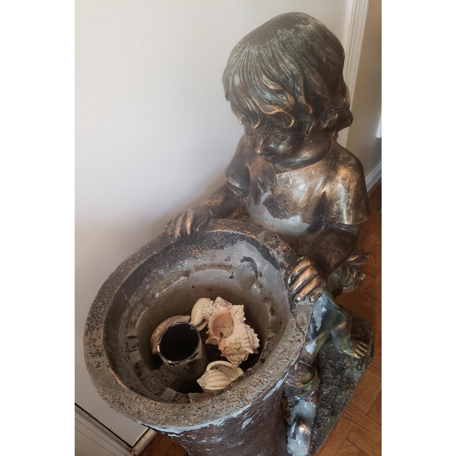 American Bronze Finish Boy & Girl Water Fountain Statue For Sale