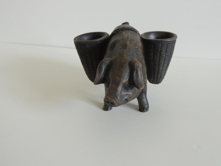 Bronze Finish Brass Pig Toothpicks Holder with Baskets at 1stDibs pig
