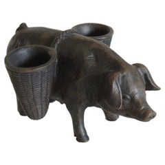 Vintage Bronze Finish Brass Pig Toothpicks Holder with Baskets