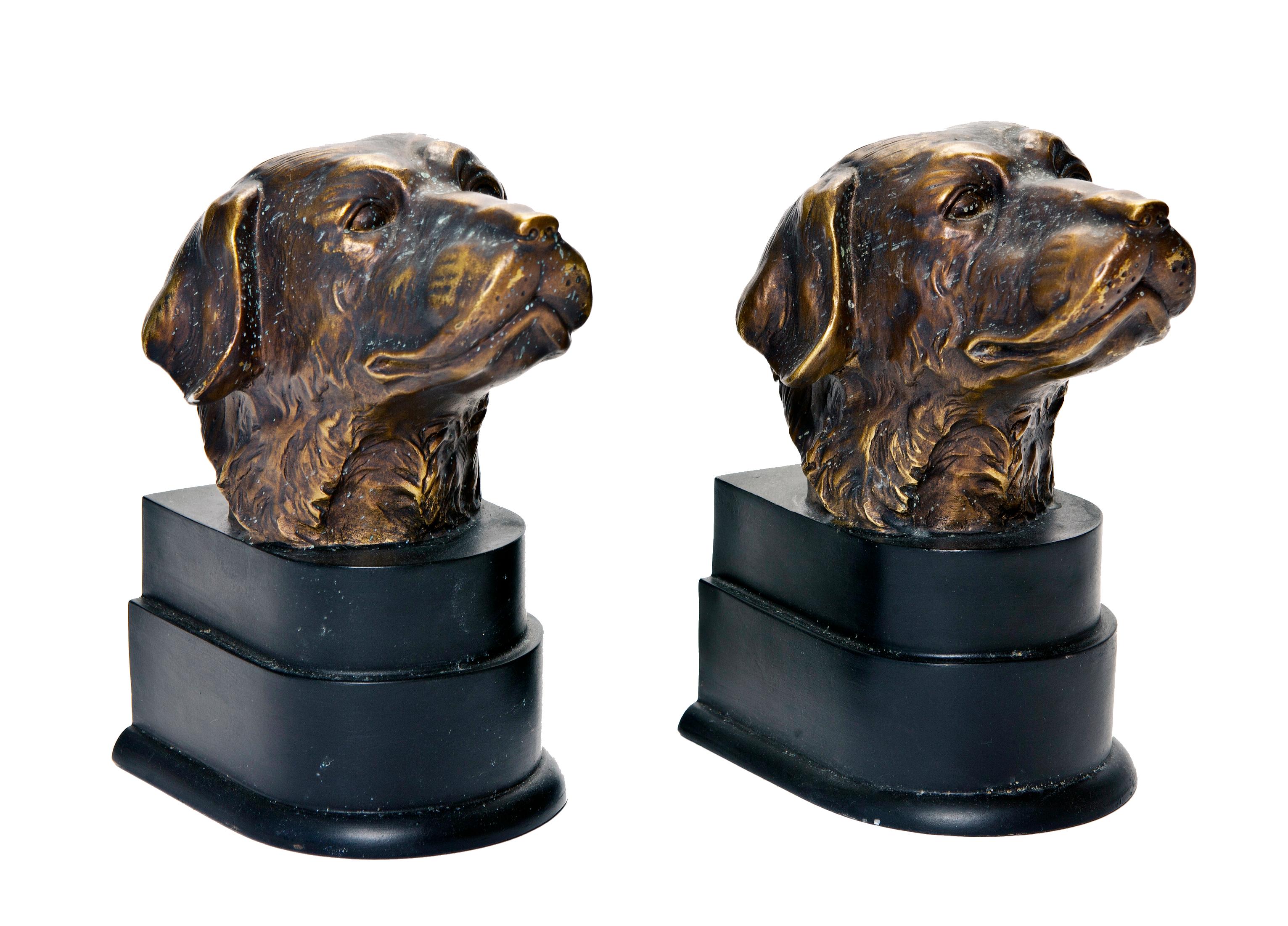 American Classical Bronze Finish Dog Head Bookends, a Pair