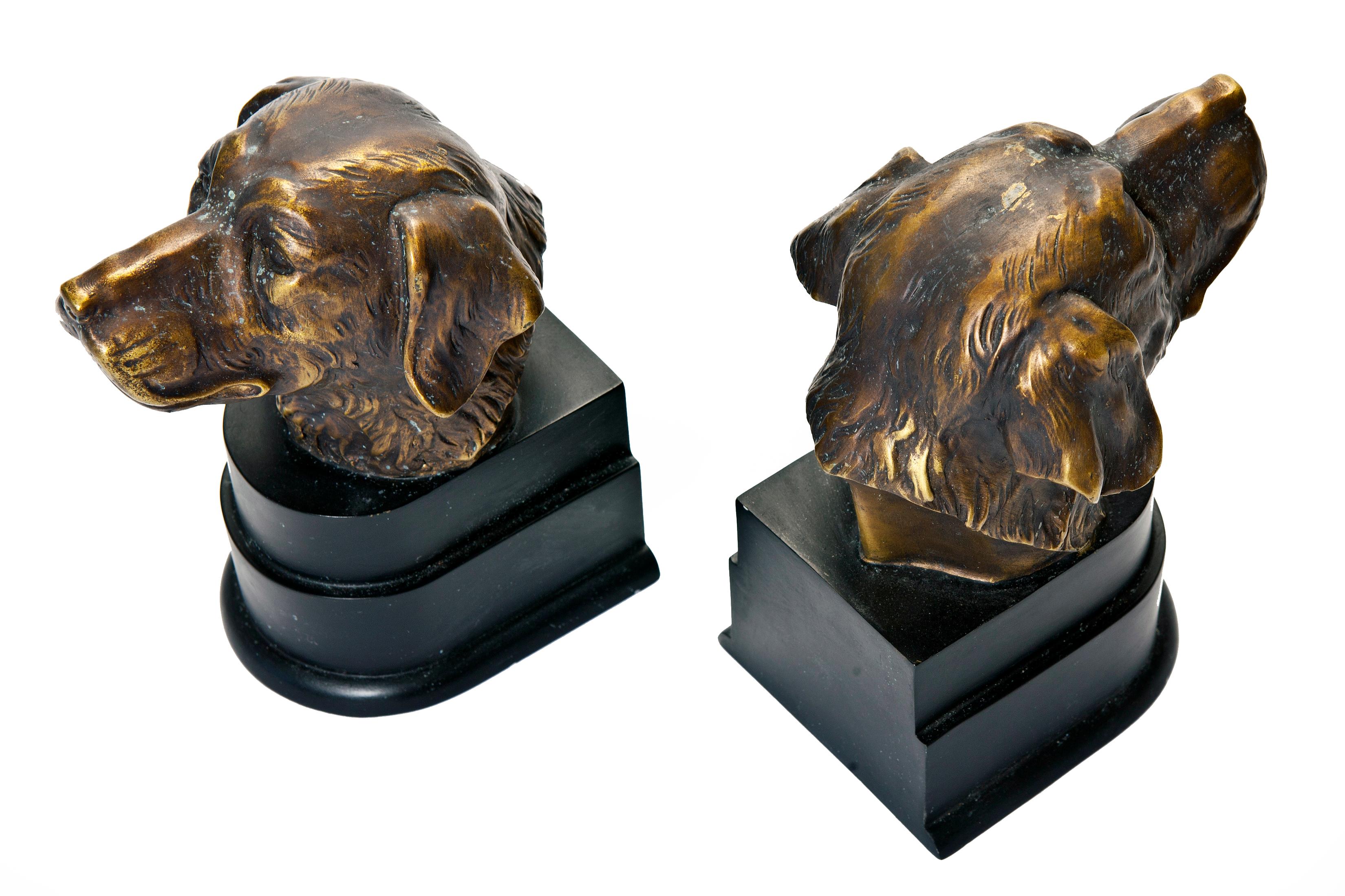Bronzed Bronze Finish Dog Head Bookends, a Pair