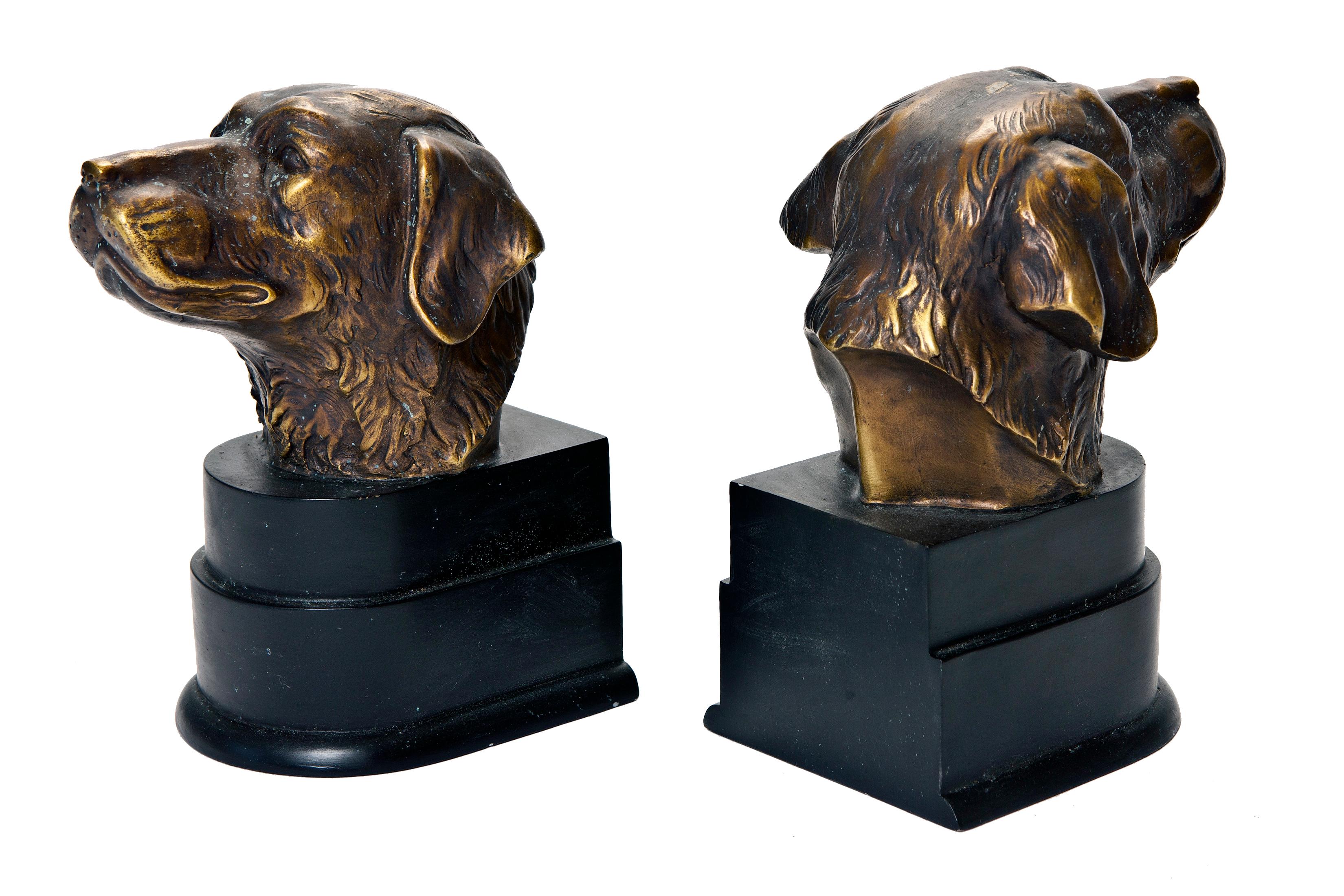 Bronze Finish Dog Head Bookends, a Pair In Good Condition In Malibu, CA