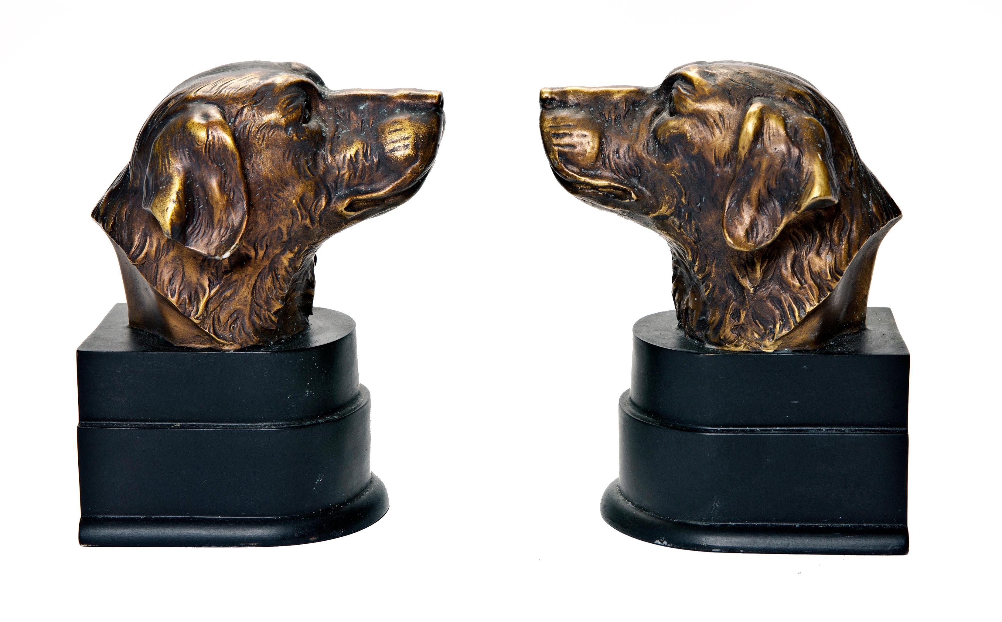 Set of Resin Dog Head Bookends Antique Bronze Finish 