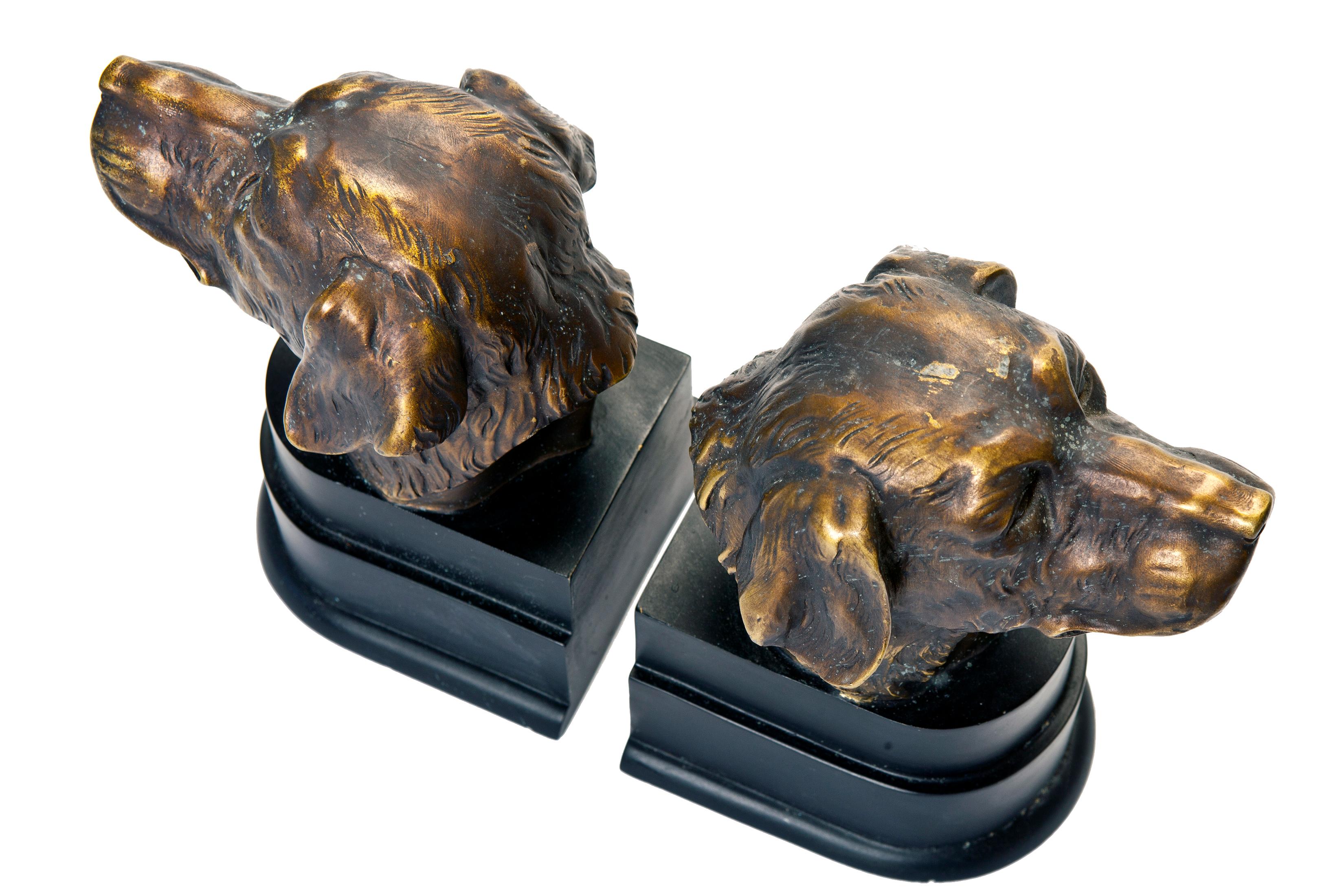 Resin Bronze Finish Dog Head Bookends, a Pair